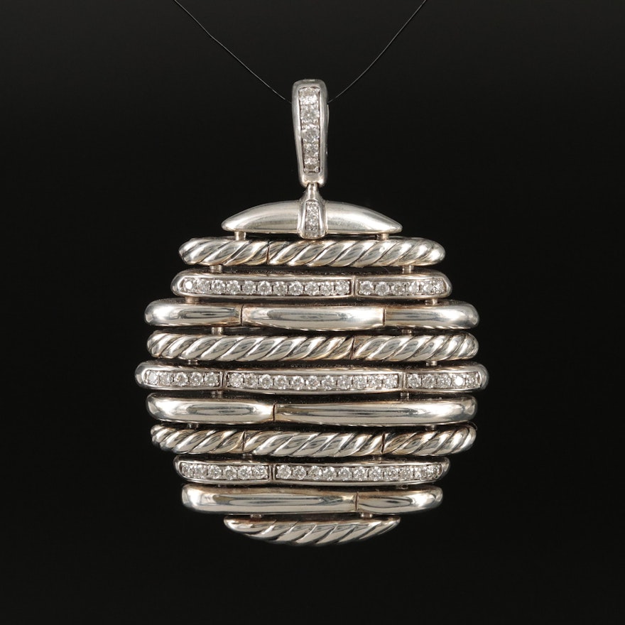 David Yurman "Tides" Sterling Diamond Enhancer Pendant