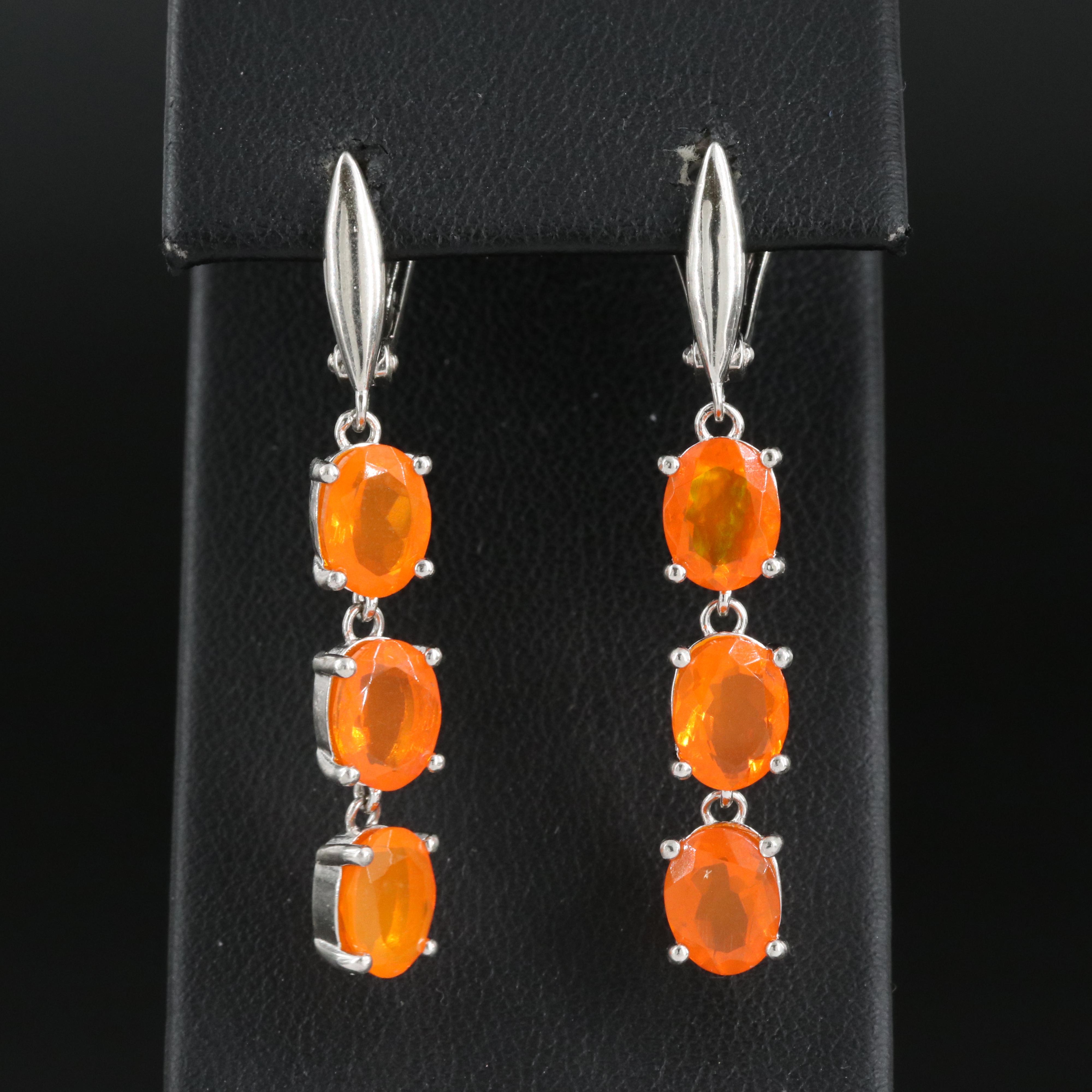 Sterling Fire Opal Earrings