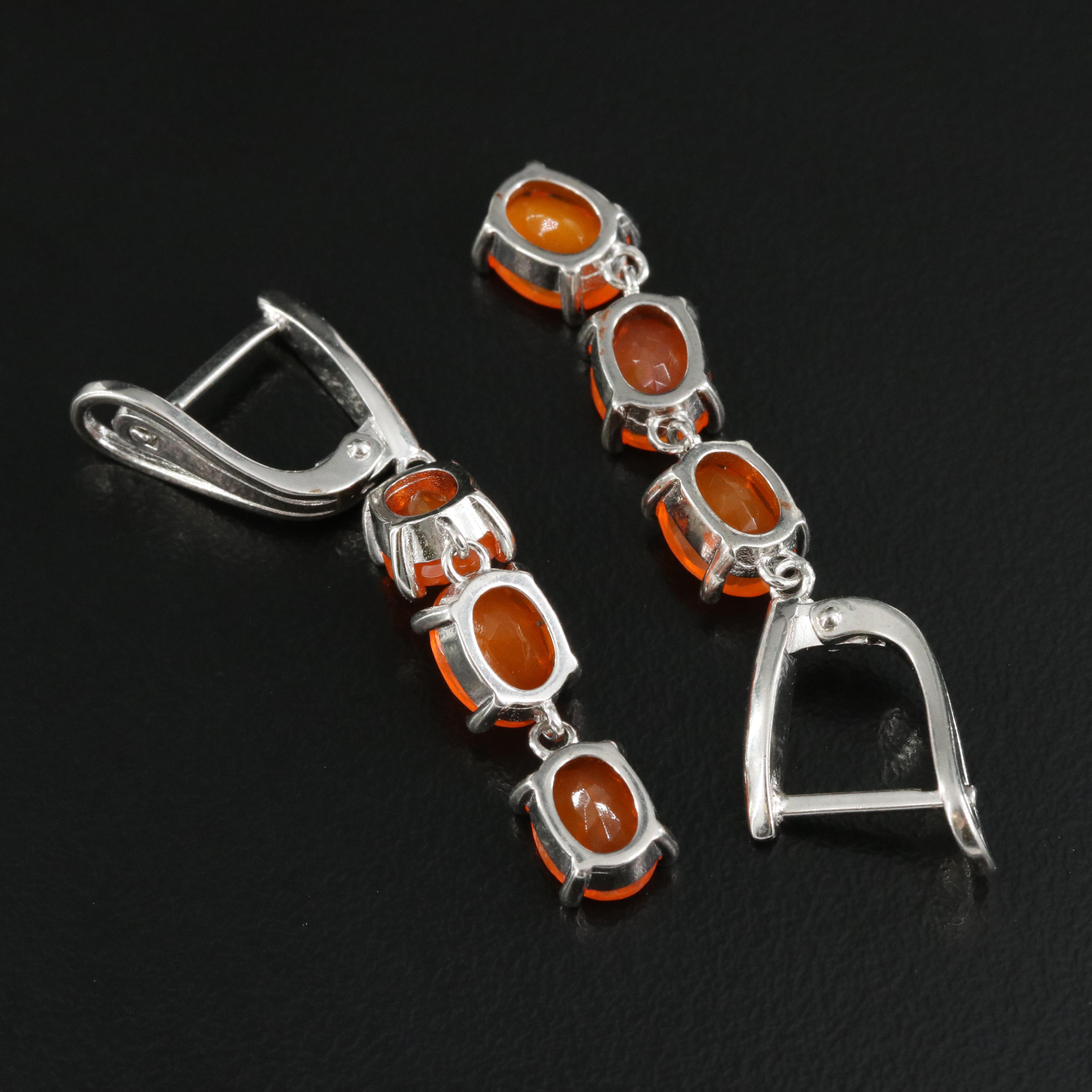 Sterling Fire Opal Earrings