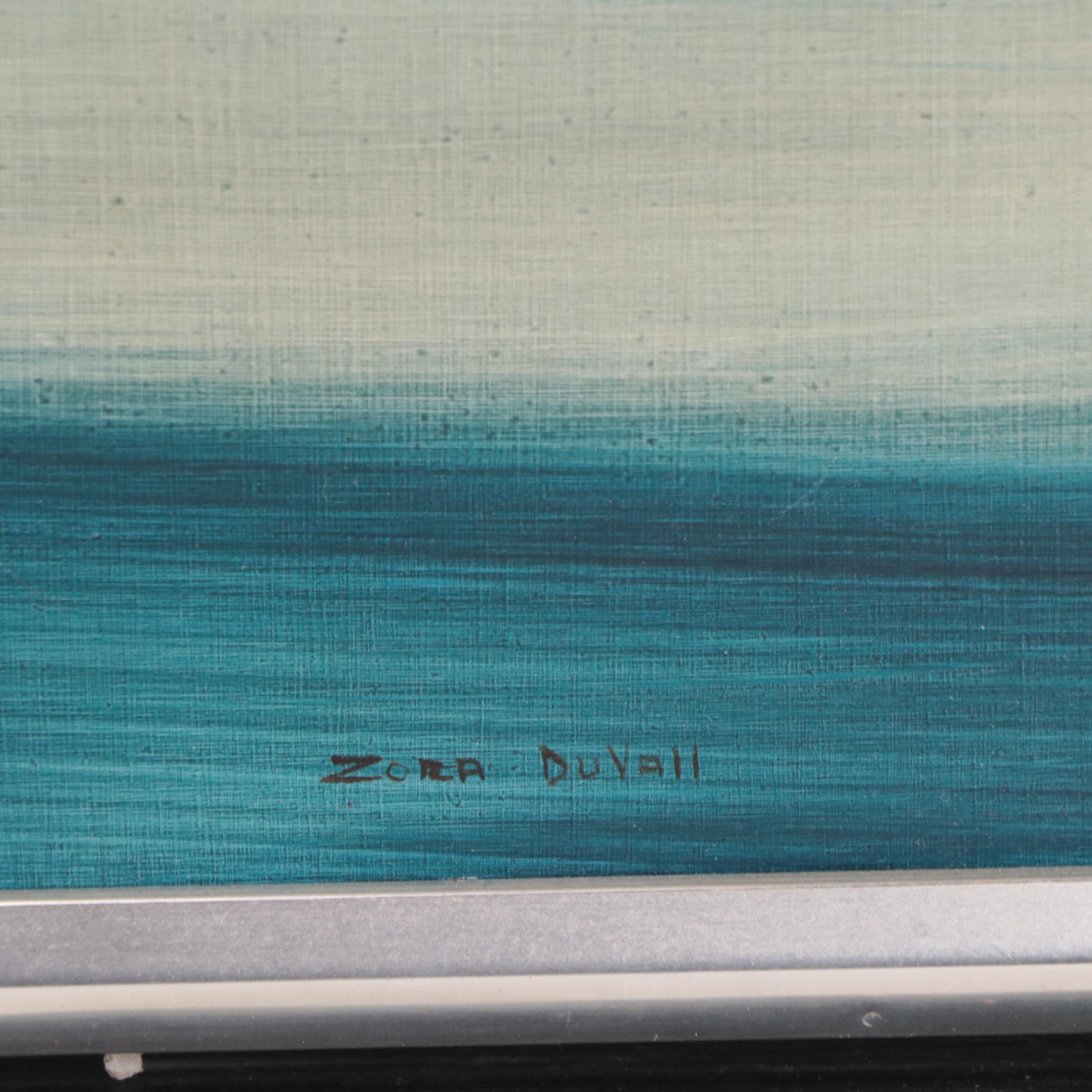 Zora DuVall Abstract Oil Painting "Shoreline," Circa 1970