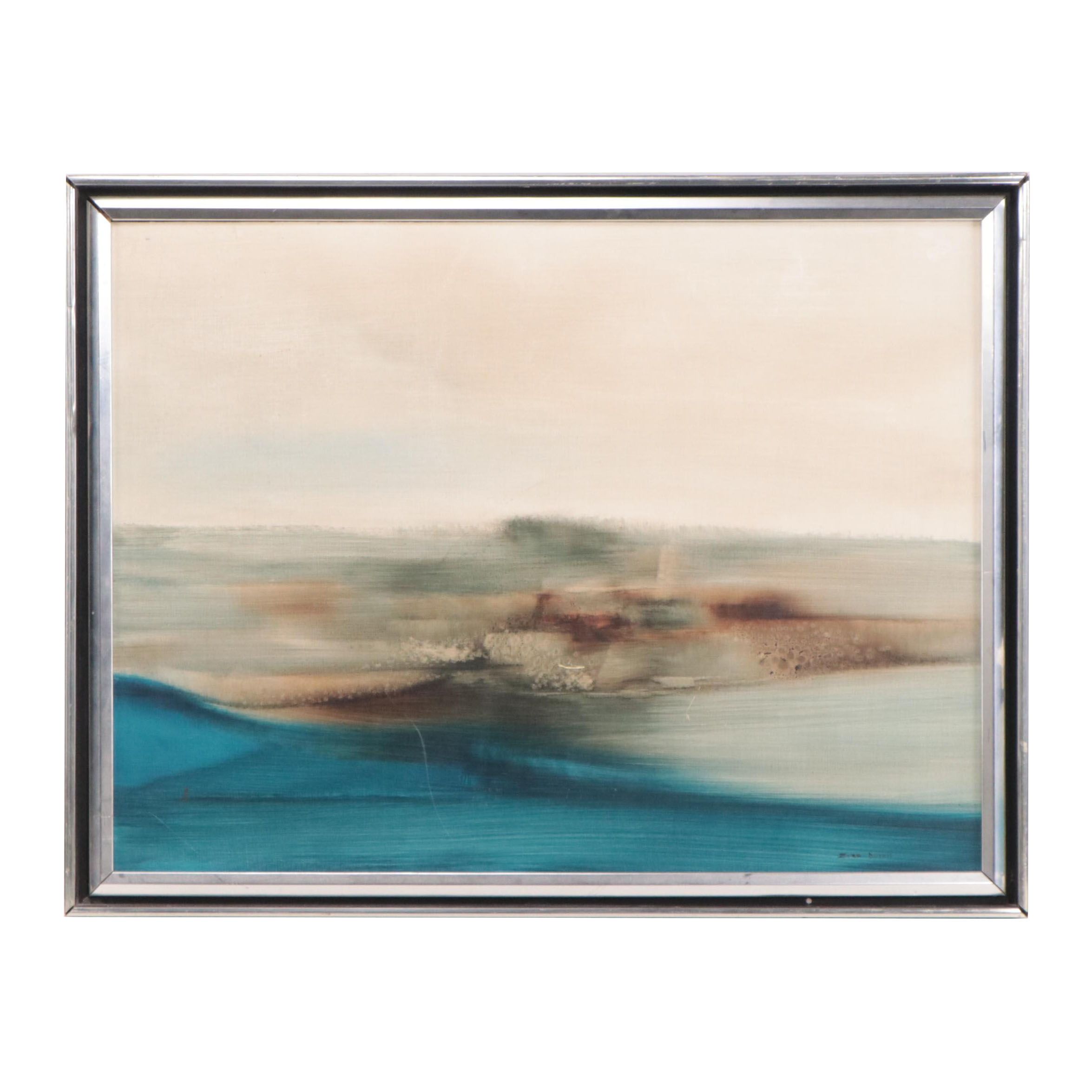 Zora DuVall Abstract Oil Painting "Shoreline," Circa 1970