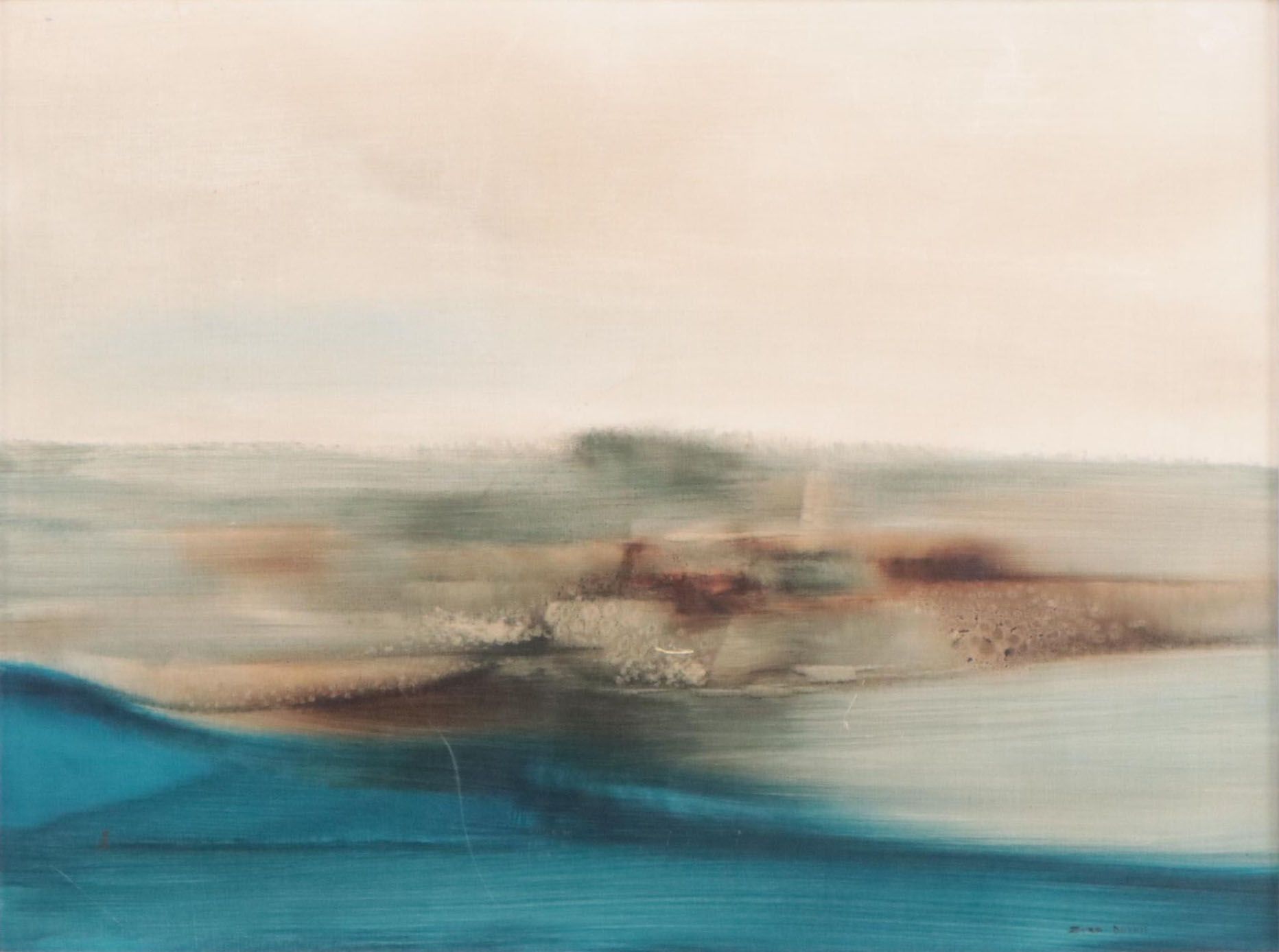 Zora DuVall Abstract Oil Painting "Shoreline," Circa 1970