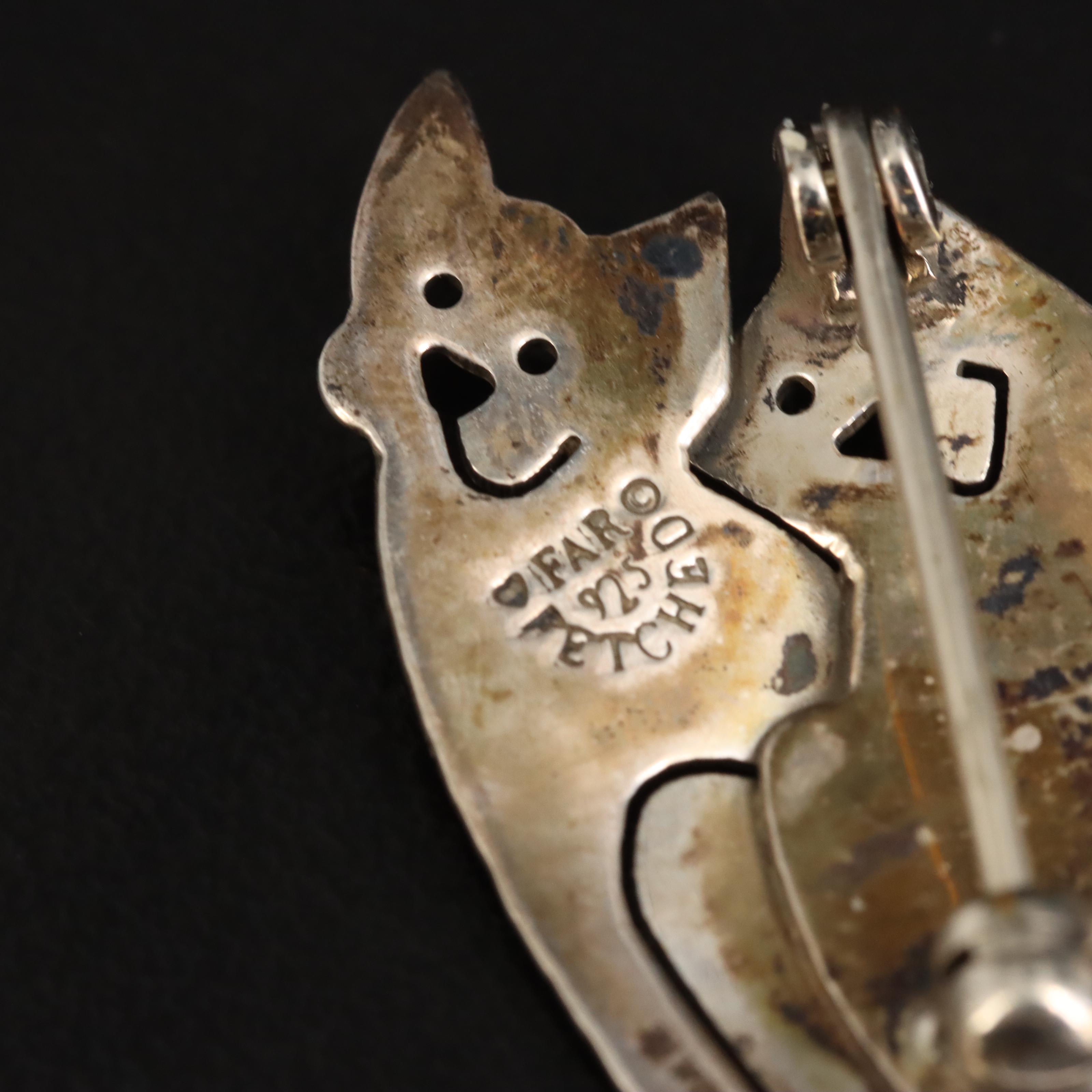 Sterling Cat Duo Brooch