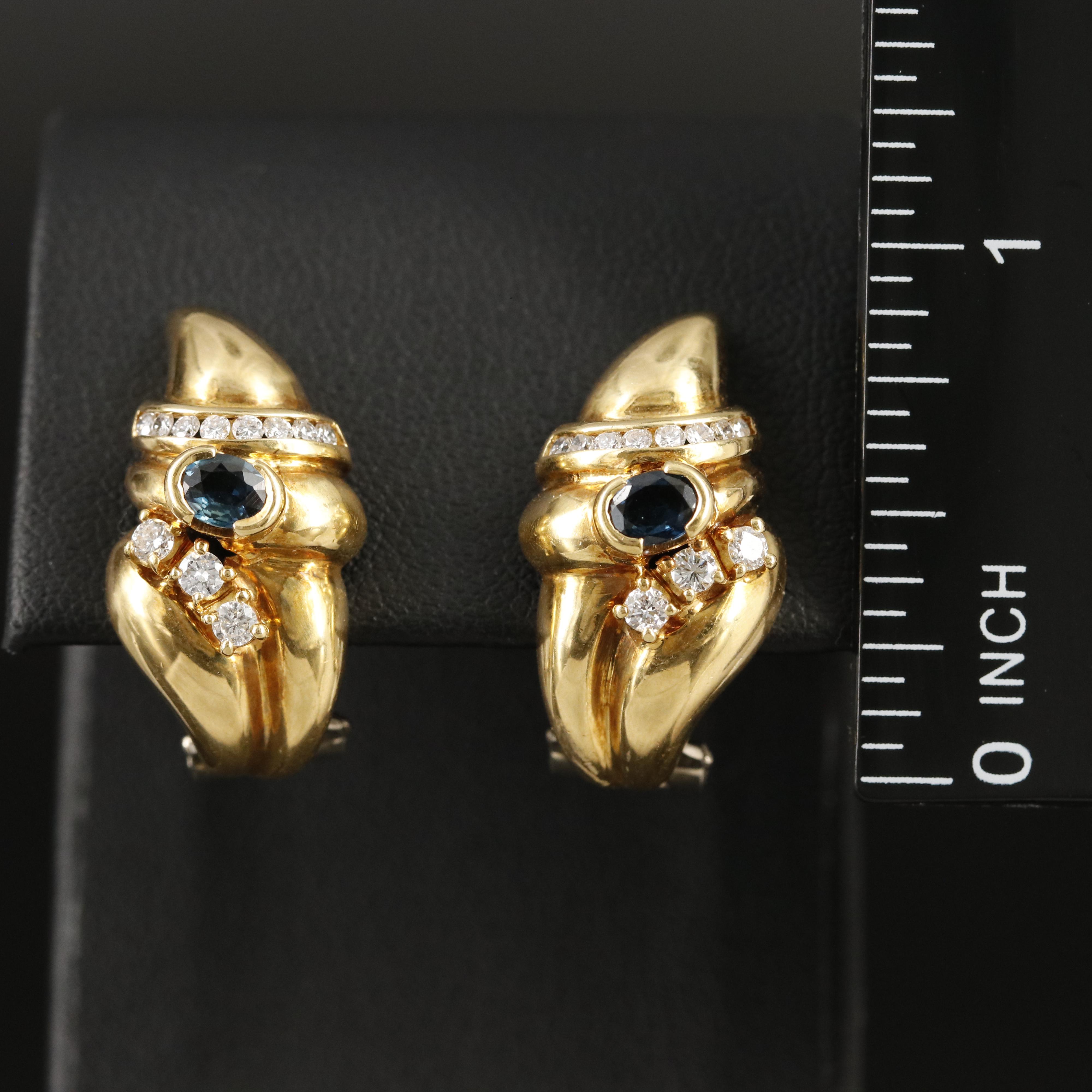 18K Sapphire and Diamond J Hoop Earrings