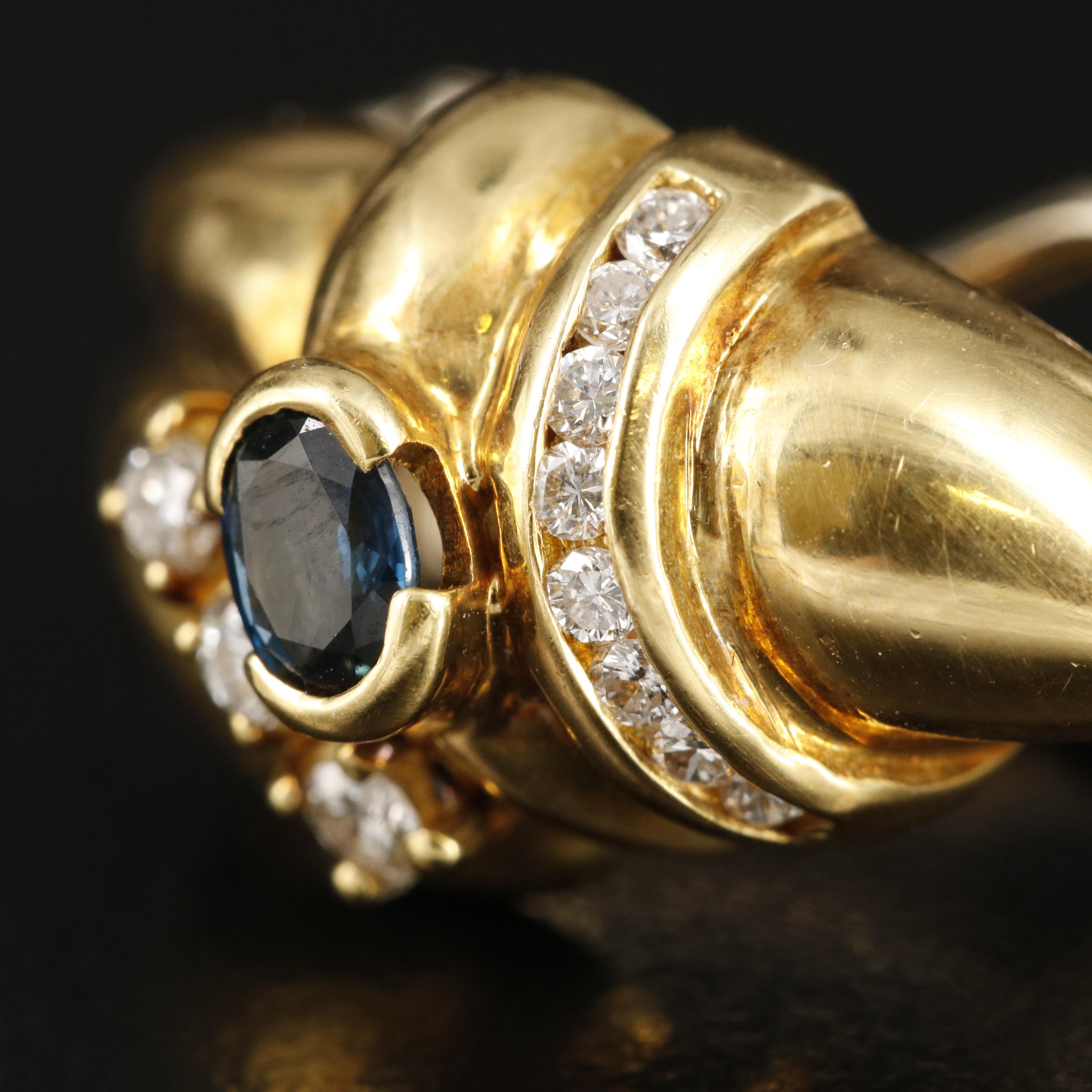 18K Sapphire and Diamond J Hoop Earrings