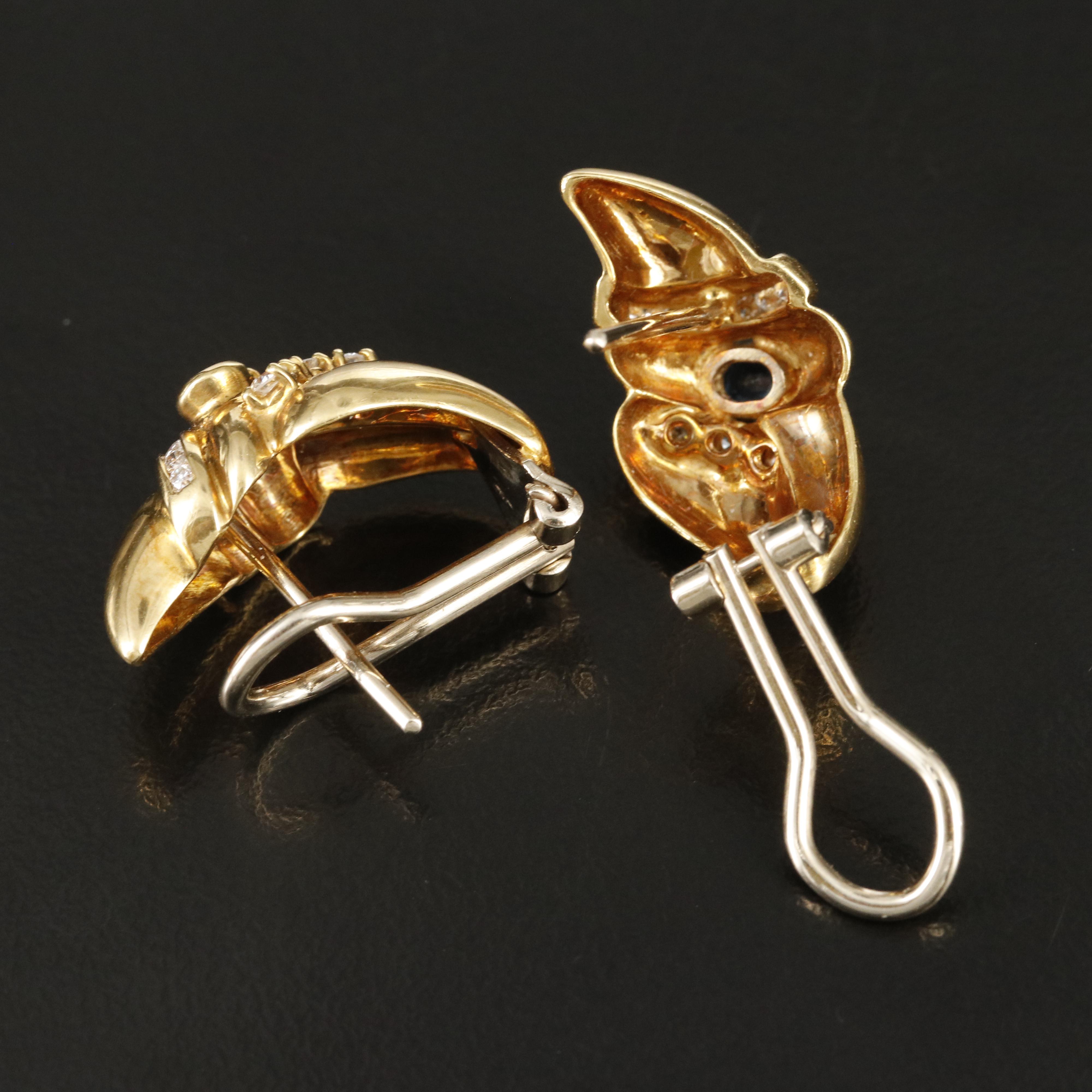 18K Sapphire and Diamond J Hoop Earrings