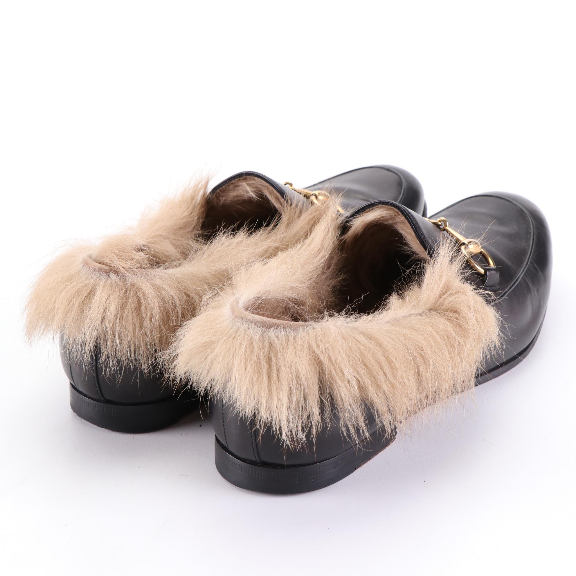 Men's Gucci Jordaan Shearling Lined Loafers in Black Calfskin with Box