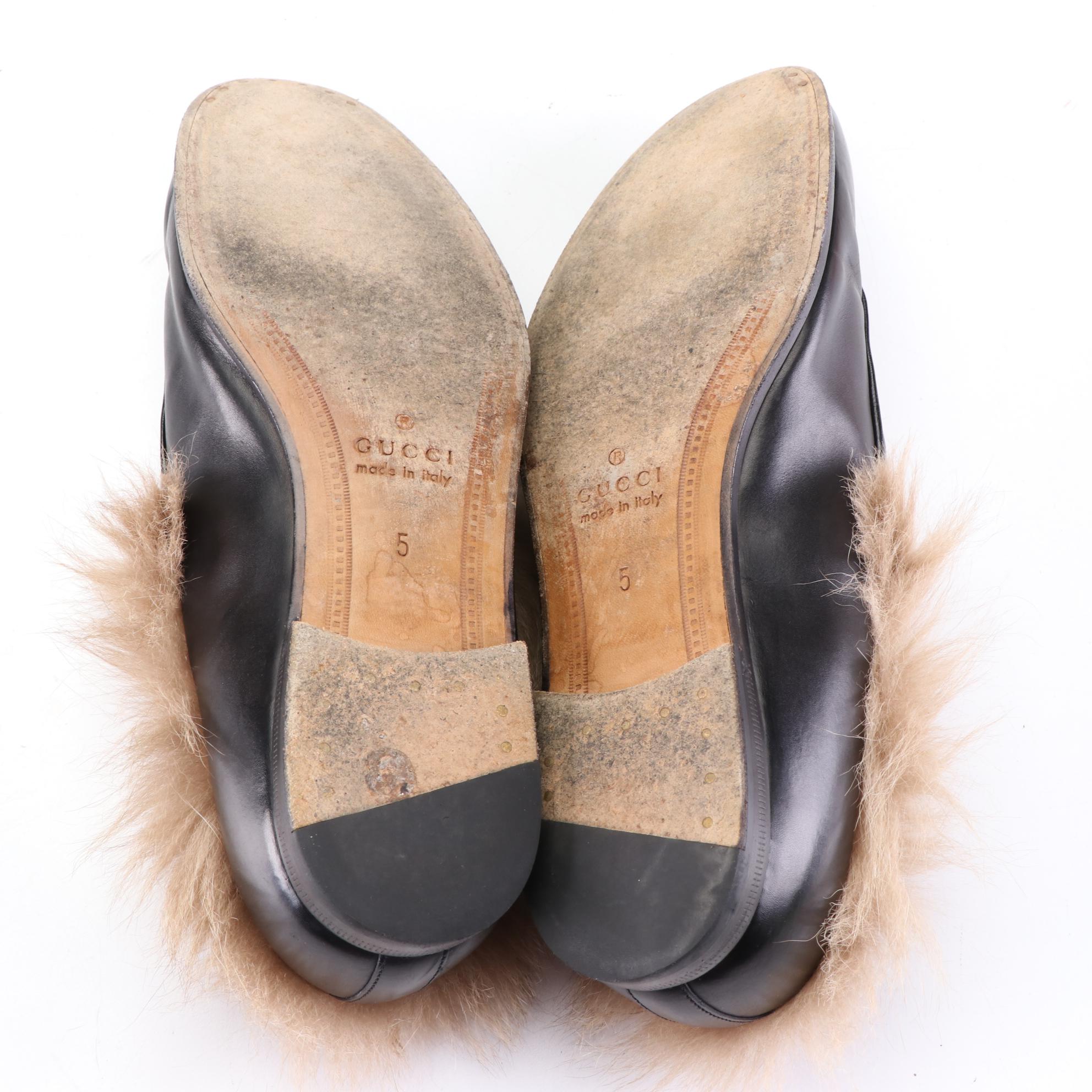 Men's Gucci Jordaan Shearling Lined Loafers in Black Calfskin with Box