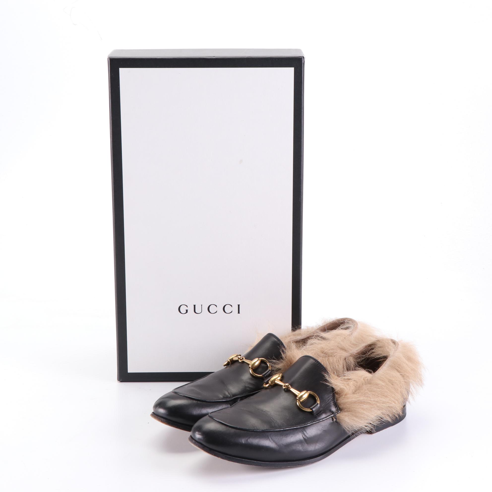 Men's Gucci Jordaan Shearling Lined Loafers in Black Calfskin with Box