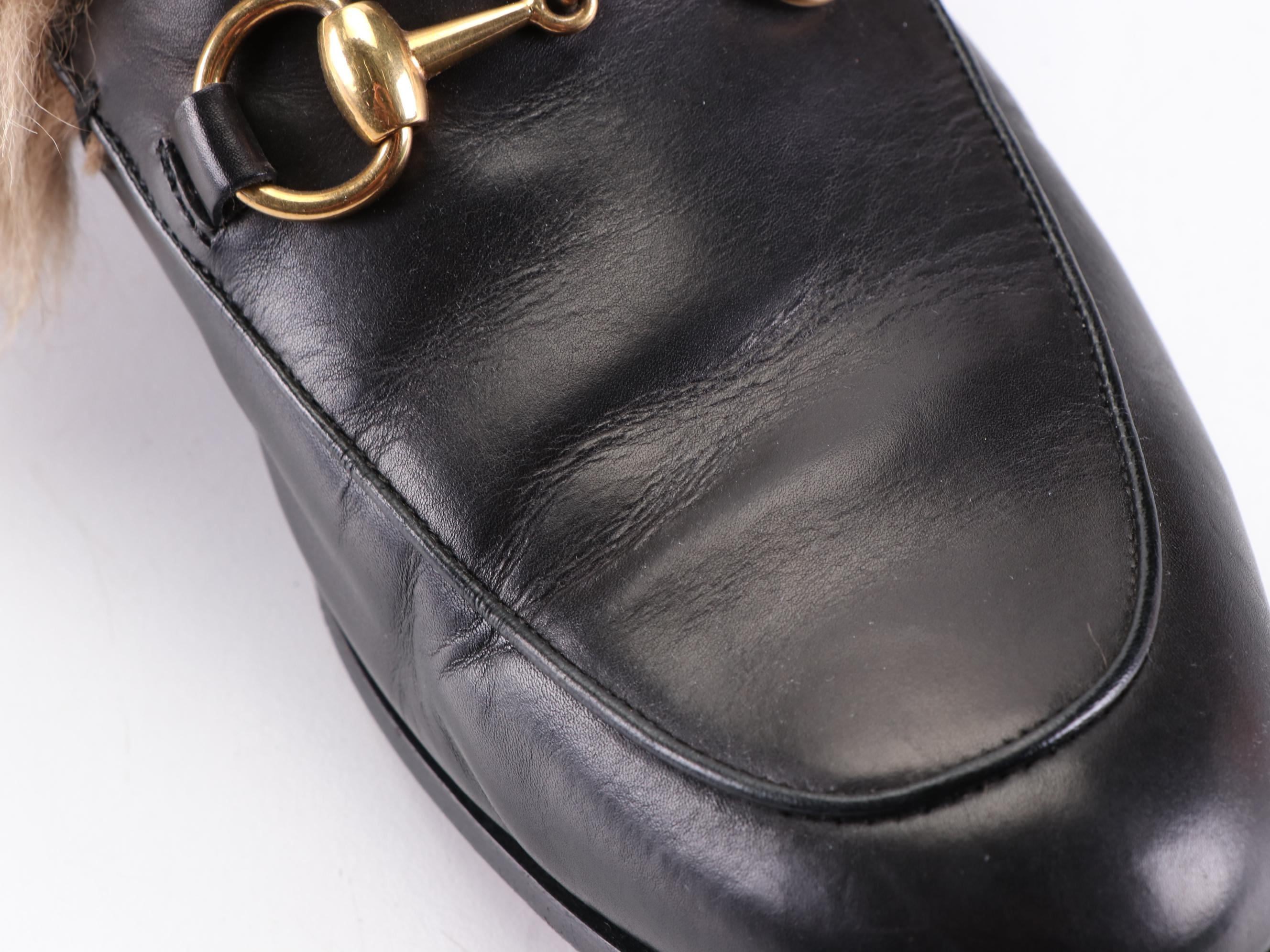 Men's Gucci Jordaan Shearling Lined Loafers in Black Calfskin with Box