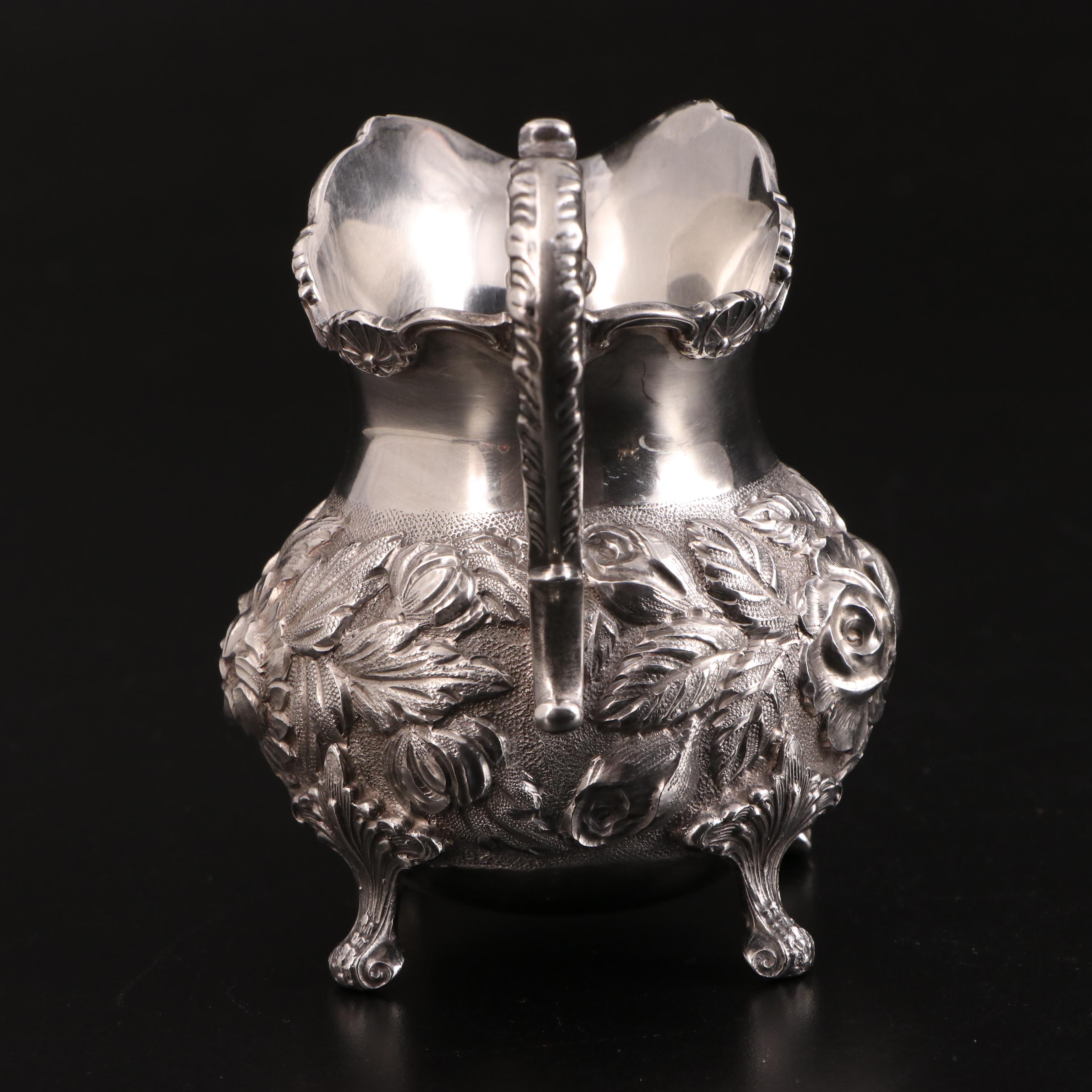 Stieff "Stieff Rose" Hand Chased Sterling Silver Creamer and Sugar, 1950s
