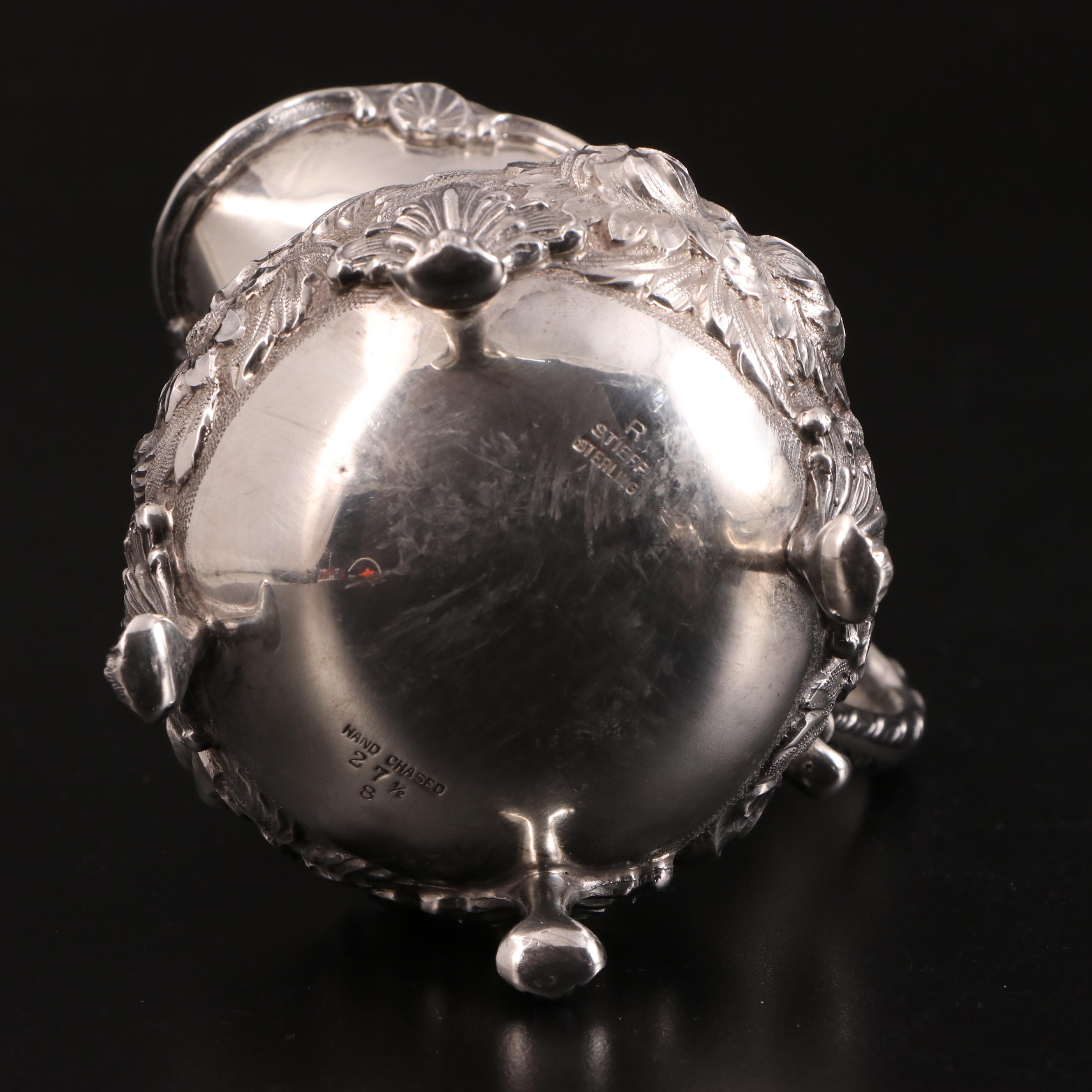 Stieff "Stieff Rose" Hand Chased Sterling Silver Creamer and Sugar, 1950s