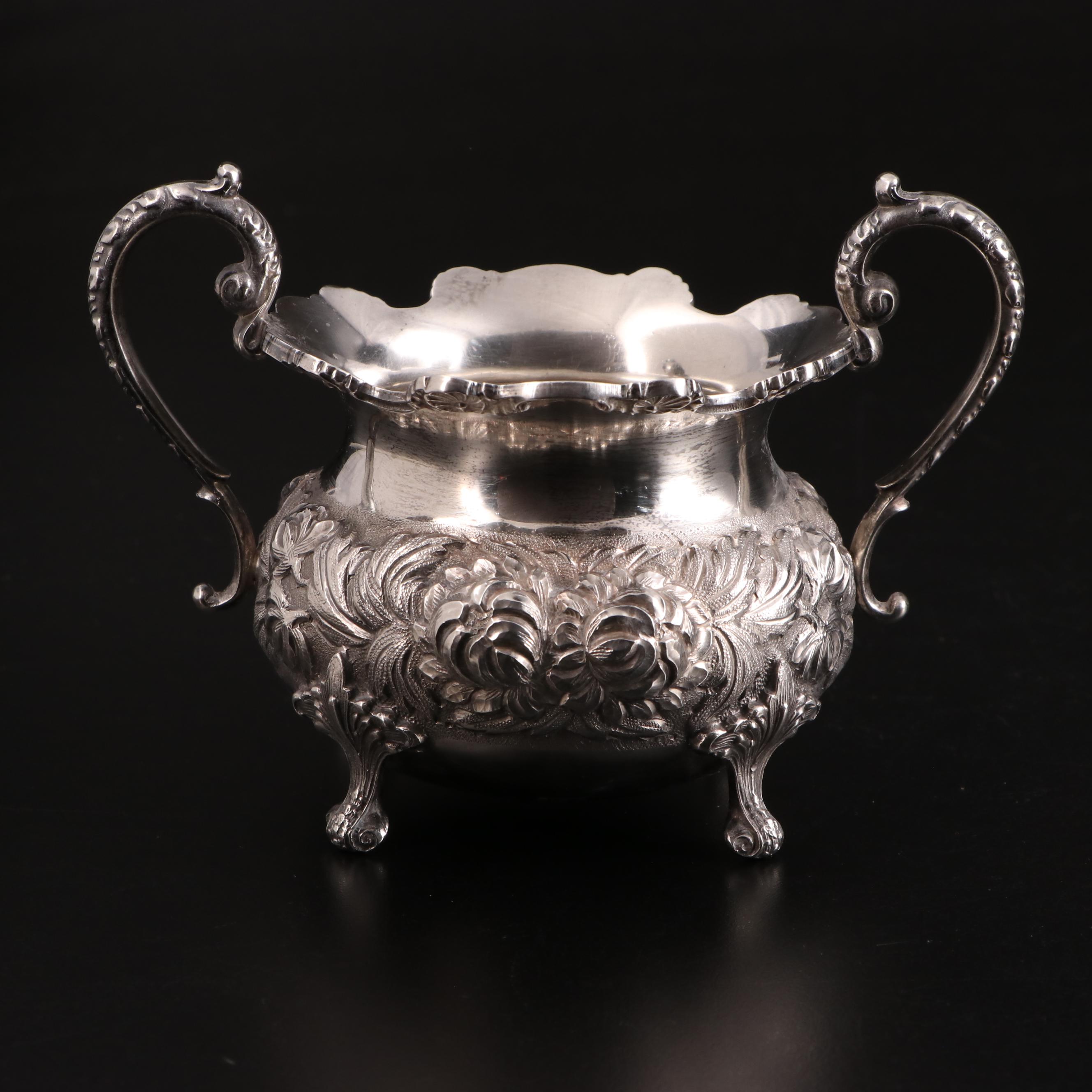 Stieff "Stieff Rose" Hand Chased Sterling Silver Creamer and Sugar, 1950s