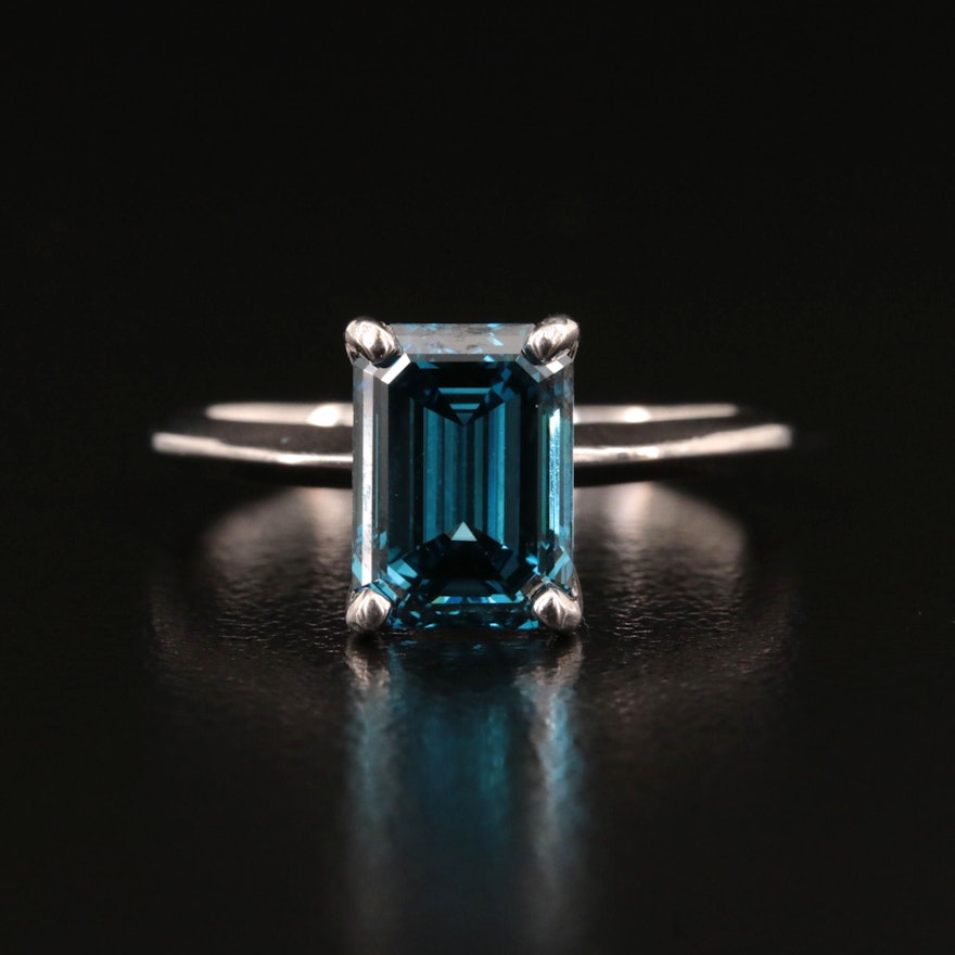 14K 2.29 CT Fancy Dark Blue Diamond Solitaire Ring