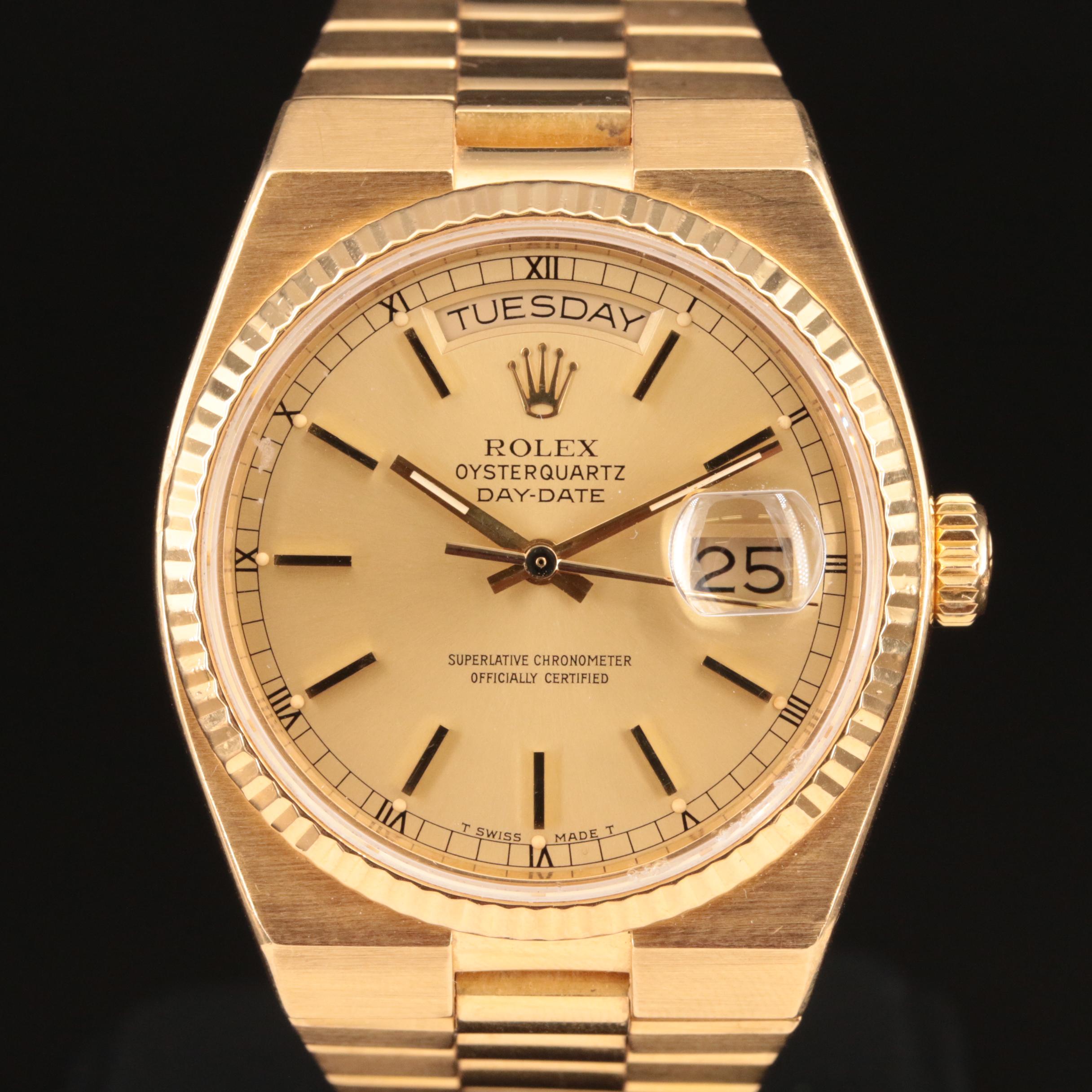 18K Rolex Day-Date OysterQuartz Integrated Presidential Watch