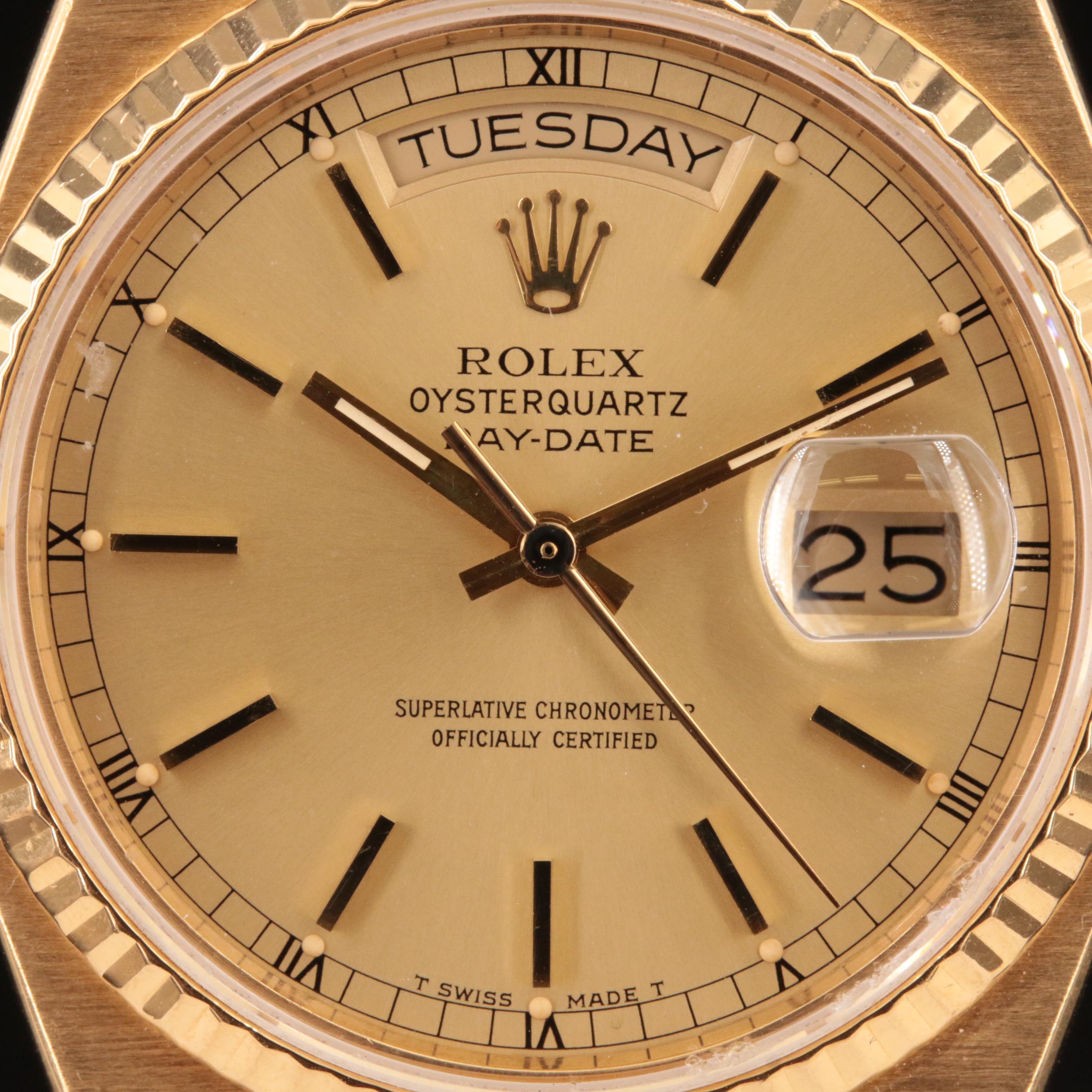 18K Rolex Day-Date OysterQuartz Integrated Presidential Watch