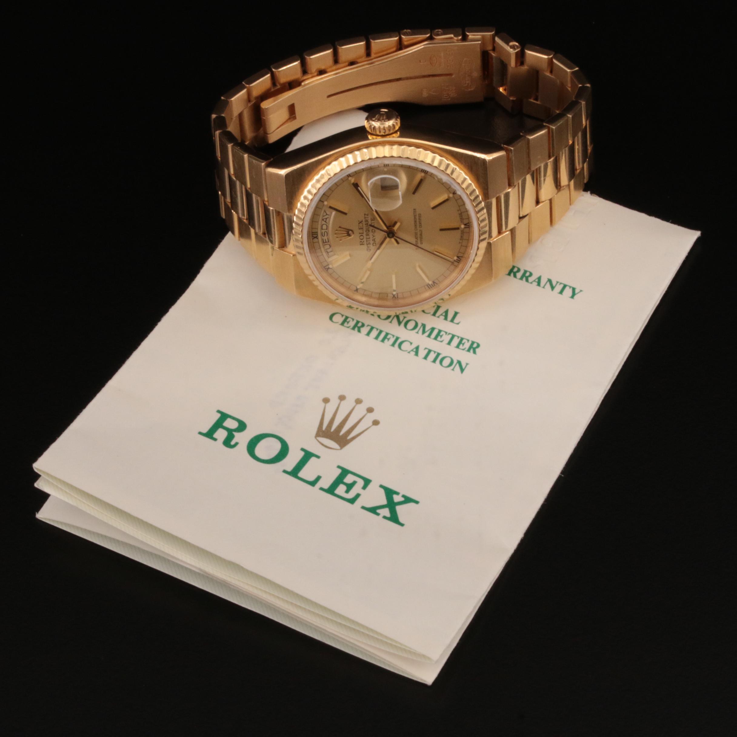 18K Rolex Day-Date OysterQuartz Integrated Presidential Watch
