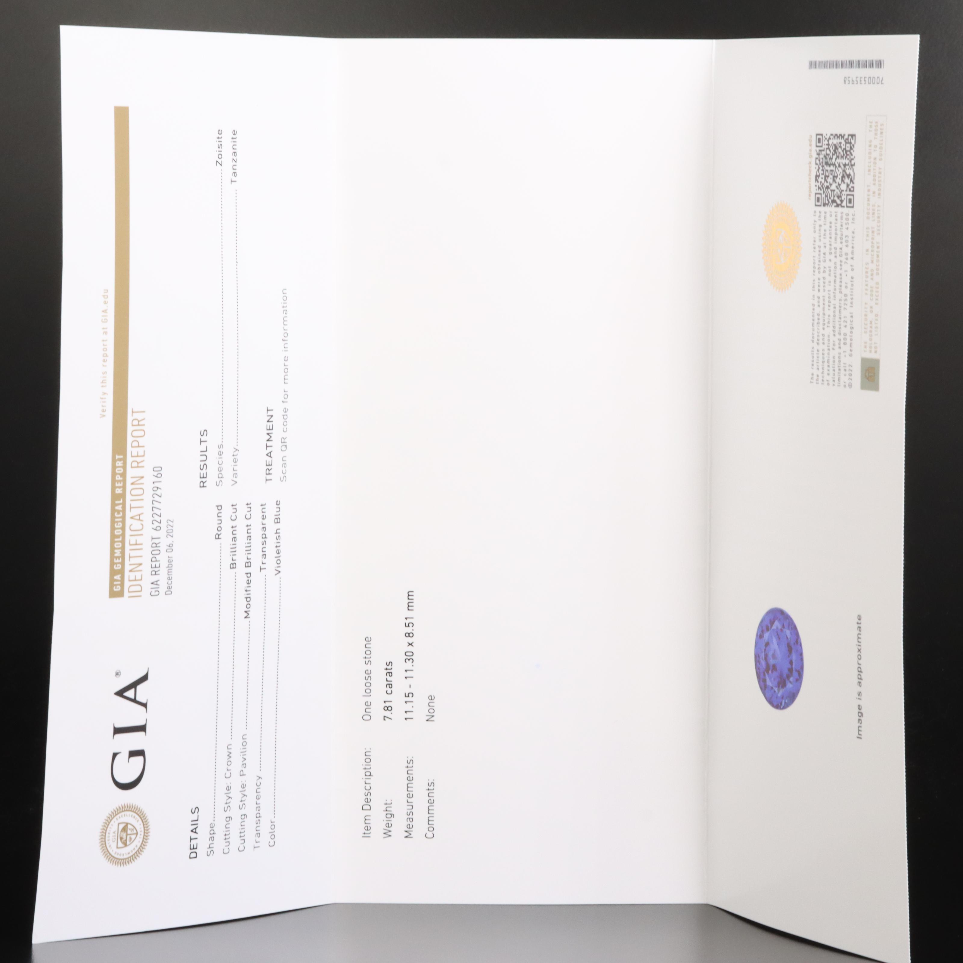 14K 7.81 CT Tanzanite and Diamond Ring with GIA Report