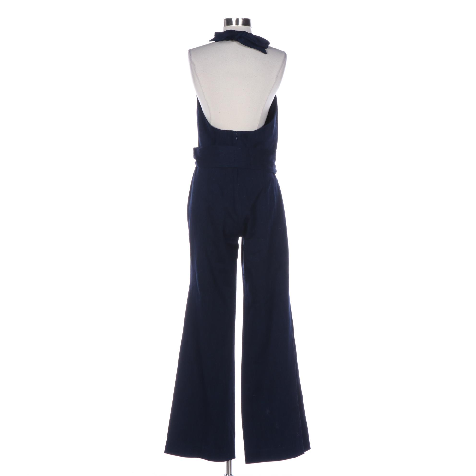 Josie Natori Halter Flare Leg Jumpsuit in Denim