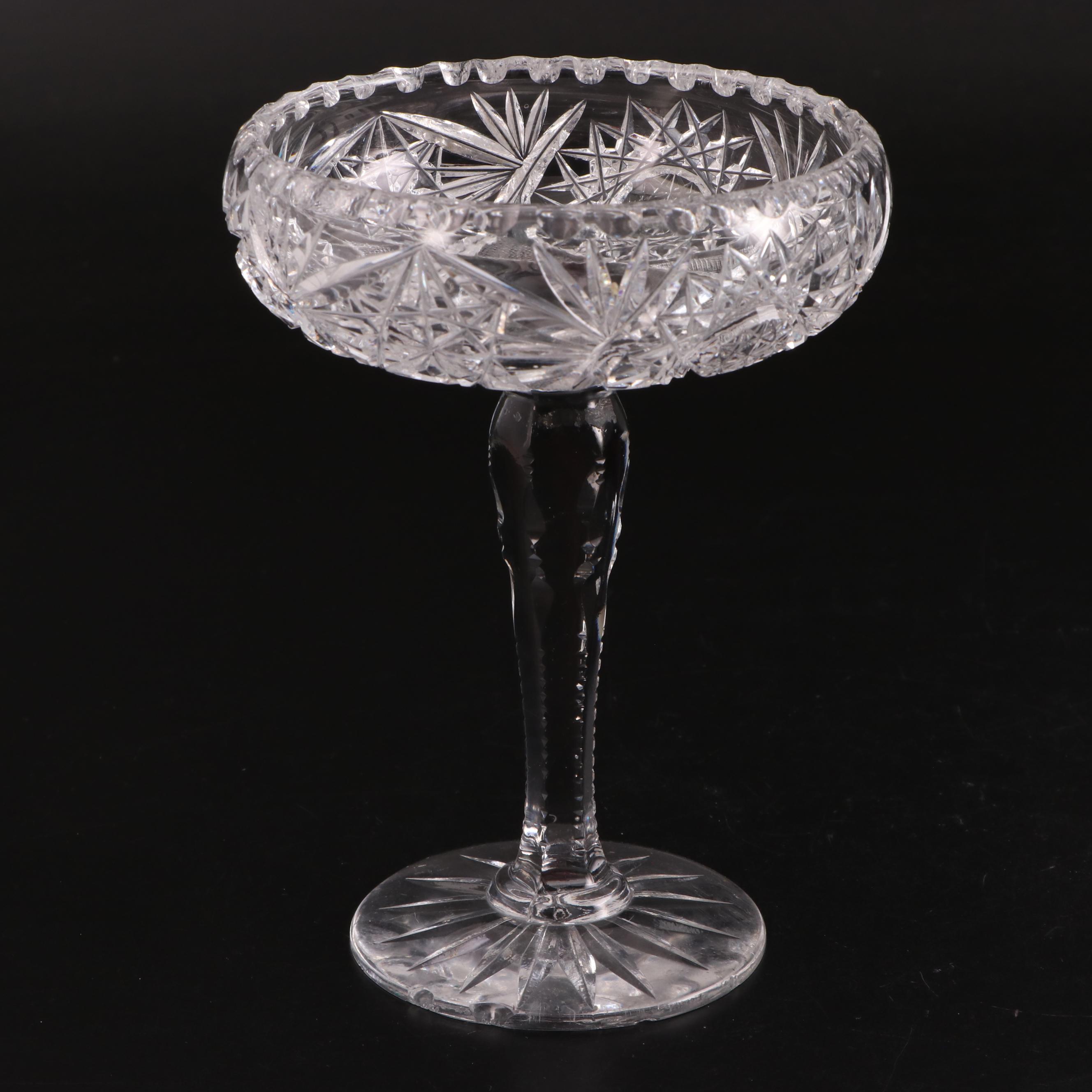 Ames Mfg Co. Sterling Candlesticks with American Brilliant Style Glass Compote