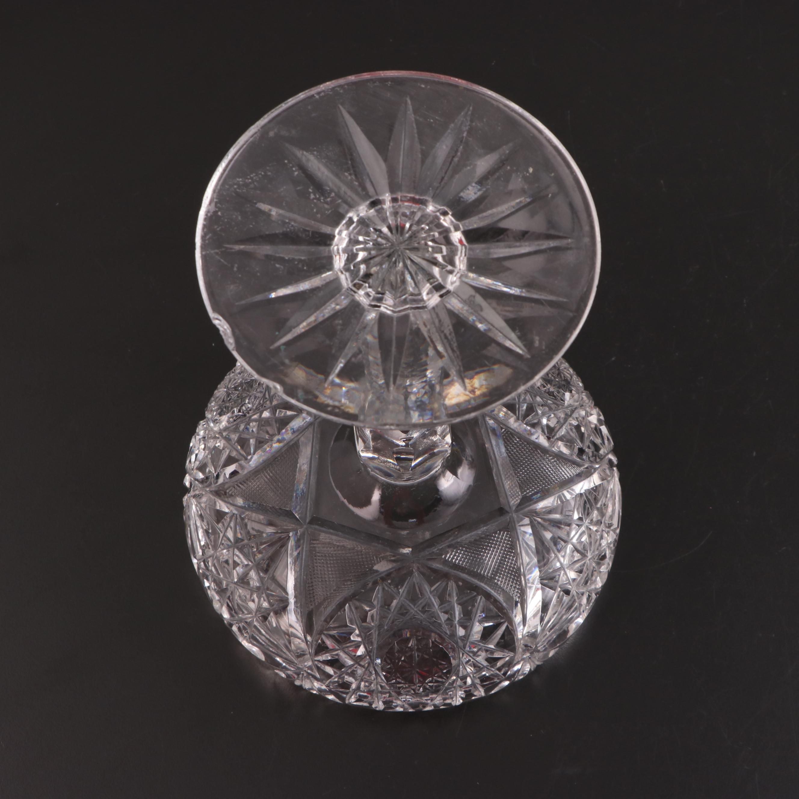 Ames Mfg Co. Sterling Candlesticks with American Brilliant Style Glass Compote