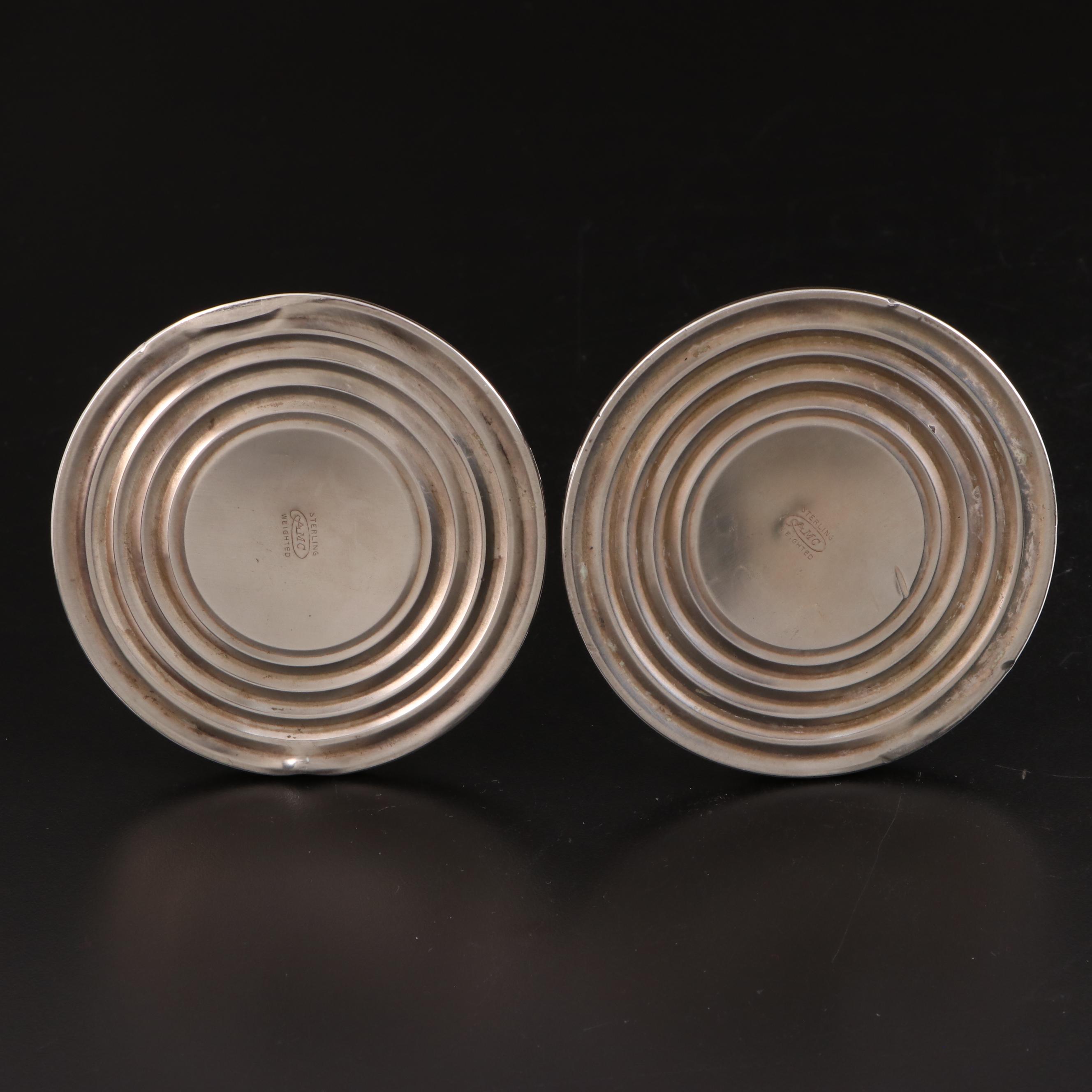 Ames Mfg Co. Sterling Candlesticks with American Brilliant Style Glass Compote