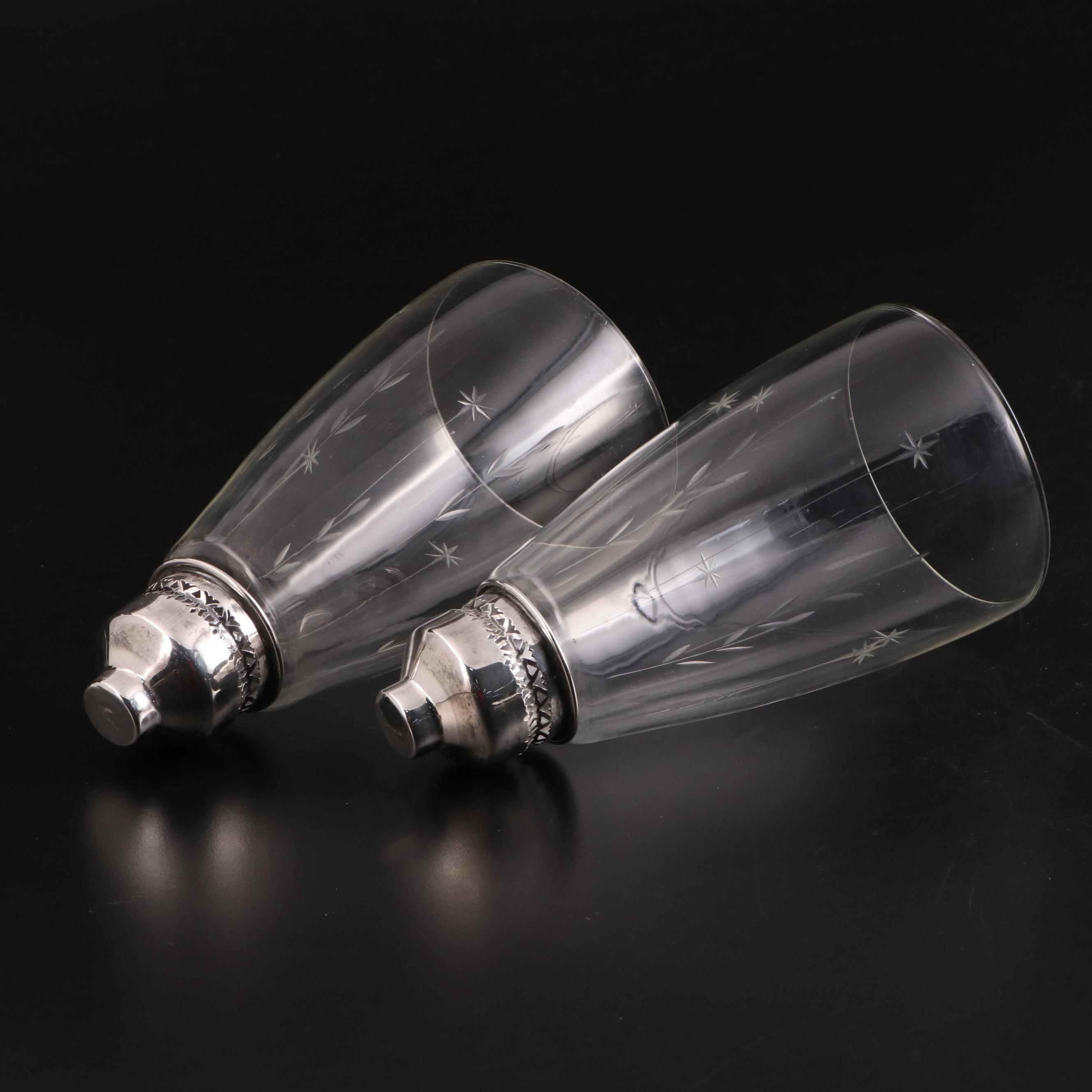 Ames Mfg Co. Sterling Candlesticks with American Brilliant Style Glass Compote