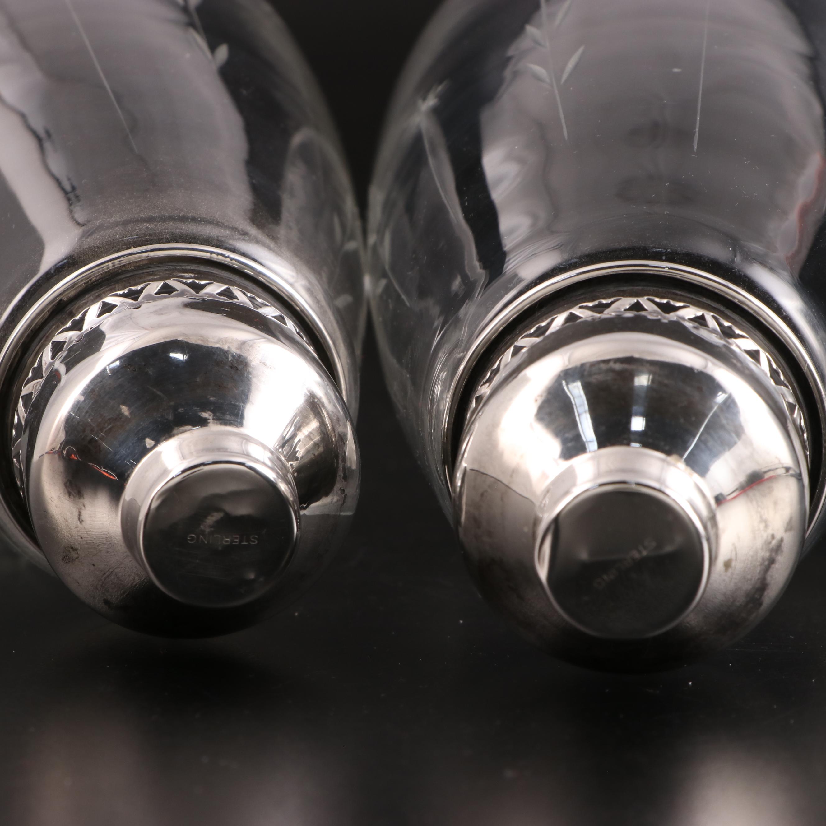 Ames Mfg Co. Sterling Candlesticks with American Brilliant Style Glass Compote