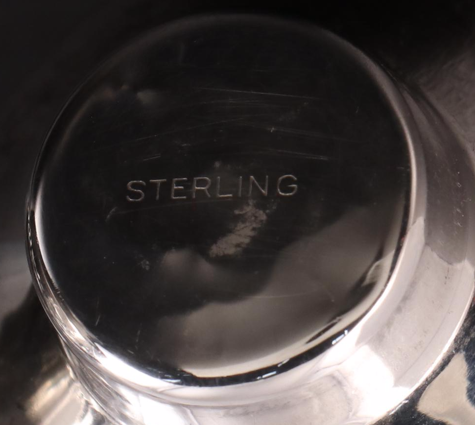 Ames Mfg Co. Sterling Candlesticks with American Brilliant Style Glass Compote