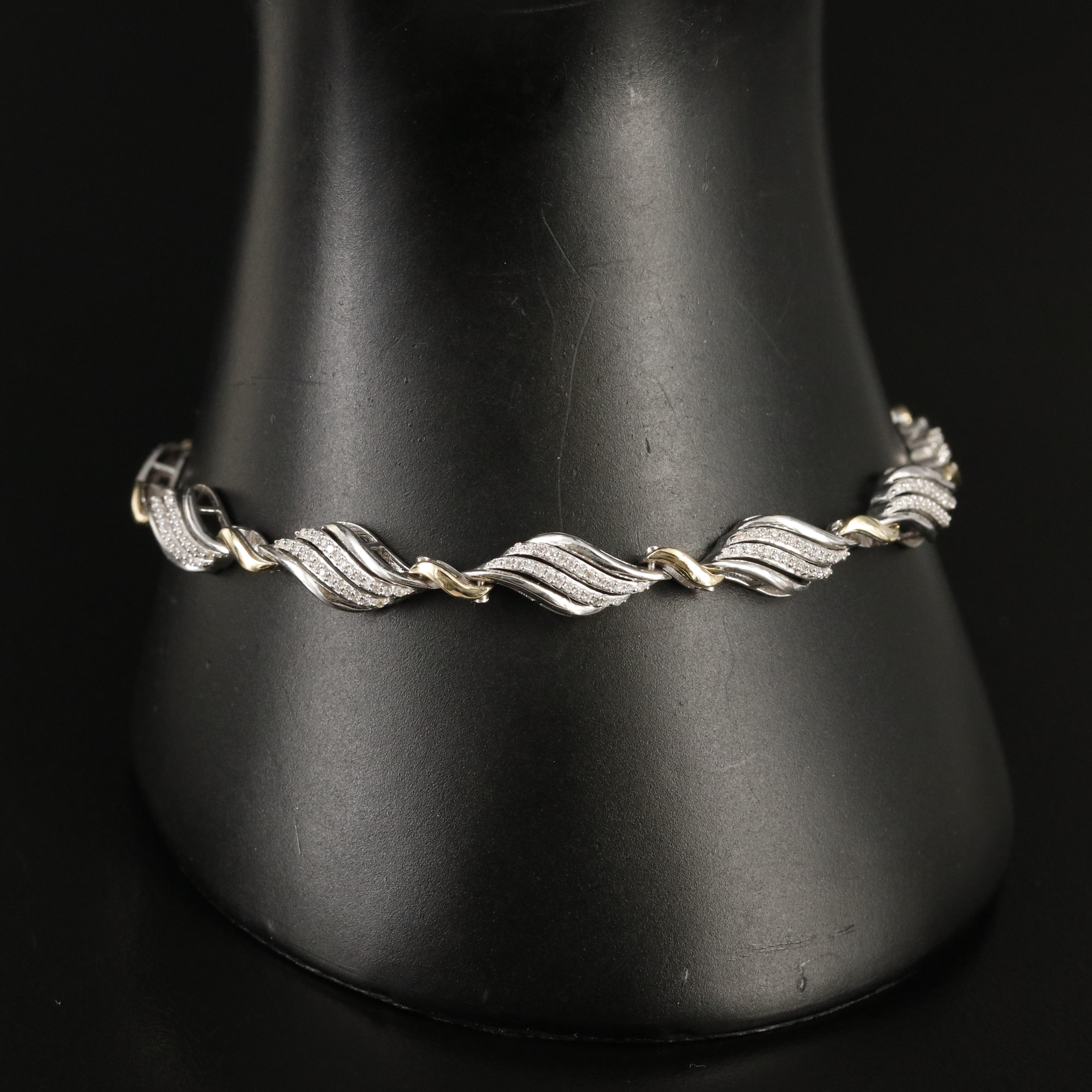 Sterling Diamond Fancy Link Bracelet