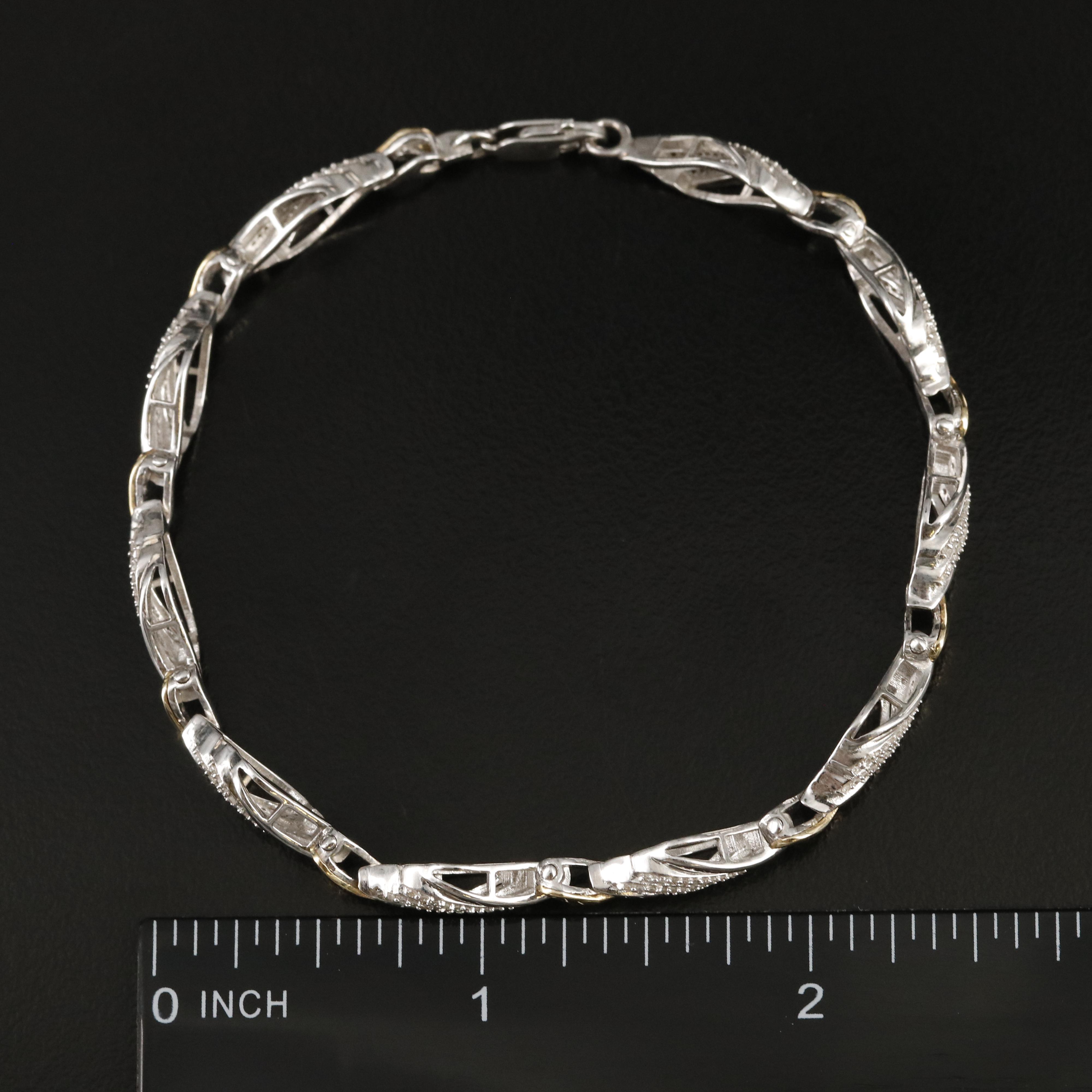 Sterling Diamond Fancy Link Bracelet