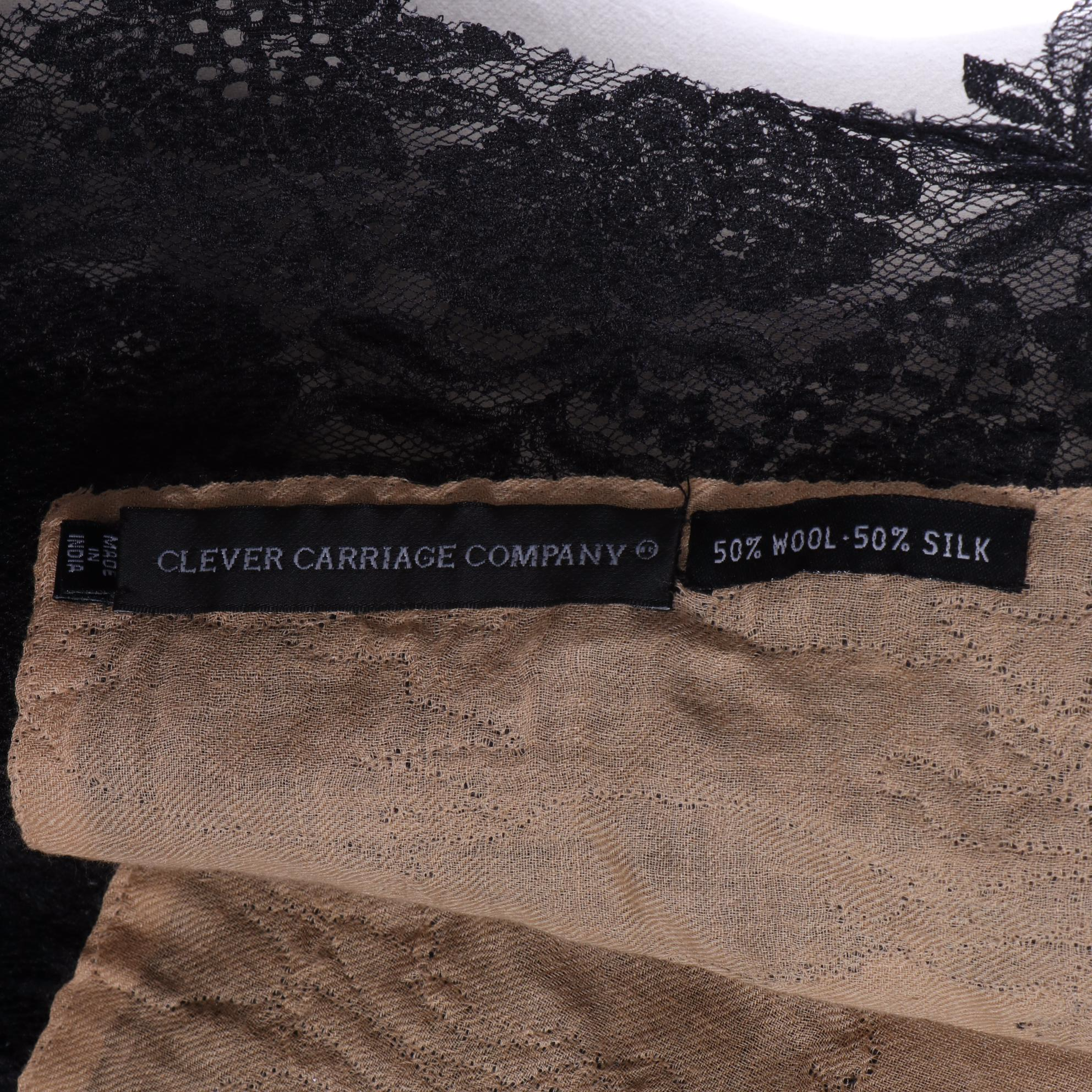 Clever Carriage Company Wool Silk Scarf with Lace Appliqué Border