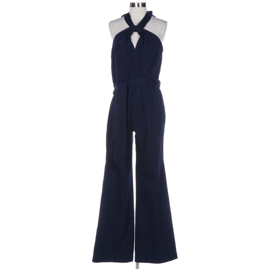 Josie Natori Halter Flare Leg Jumpsuit in Denim