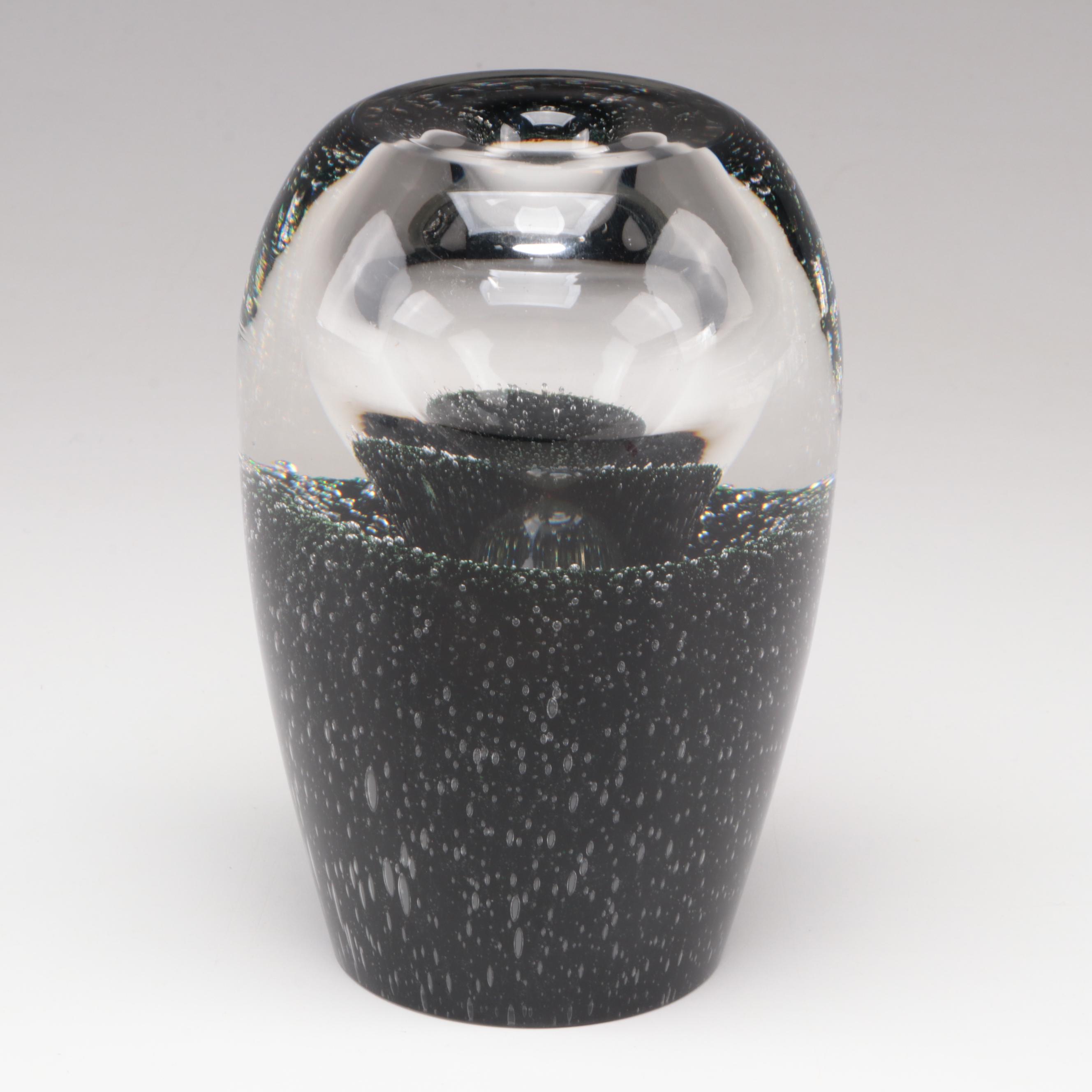 Cased and Cut Black and Green Art Glass Vase with Green Pulegoso Art Glass Vase