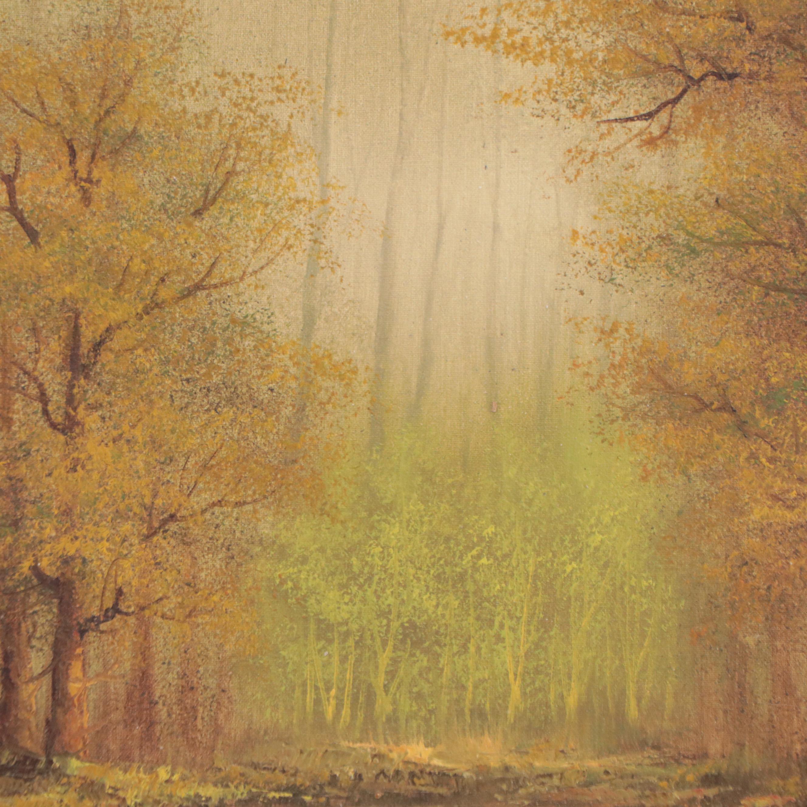 Ian Lawer Forest Landscape Oil Painting, Late 20th Century