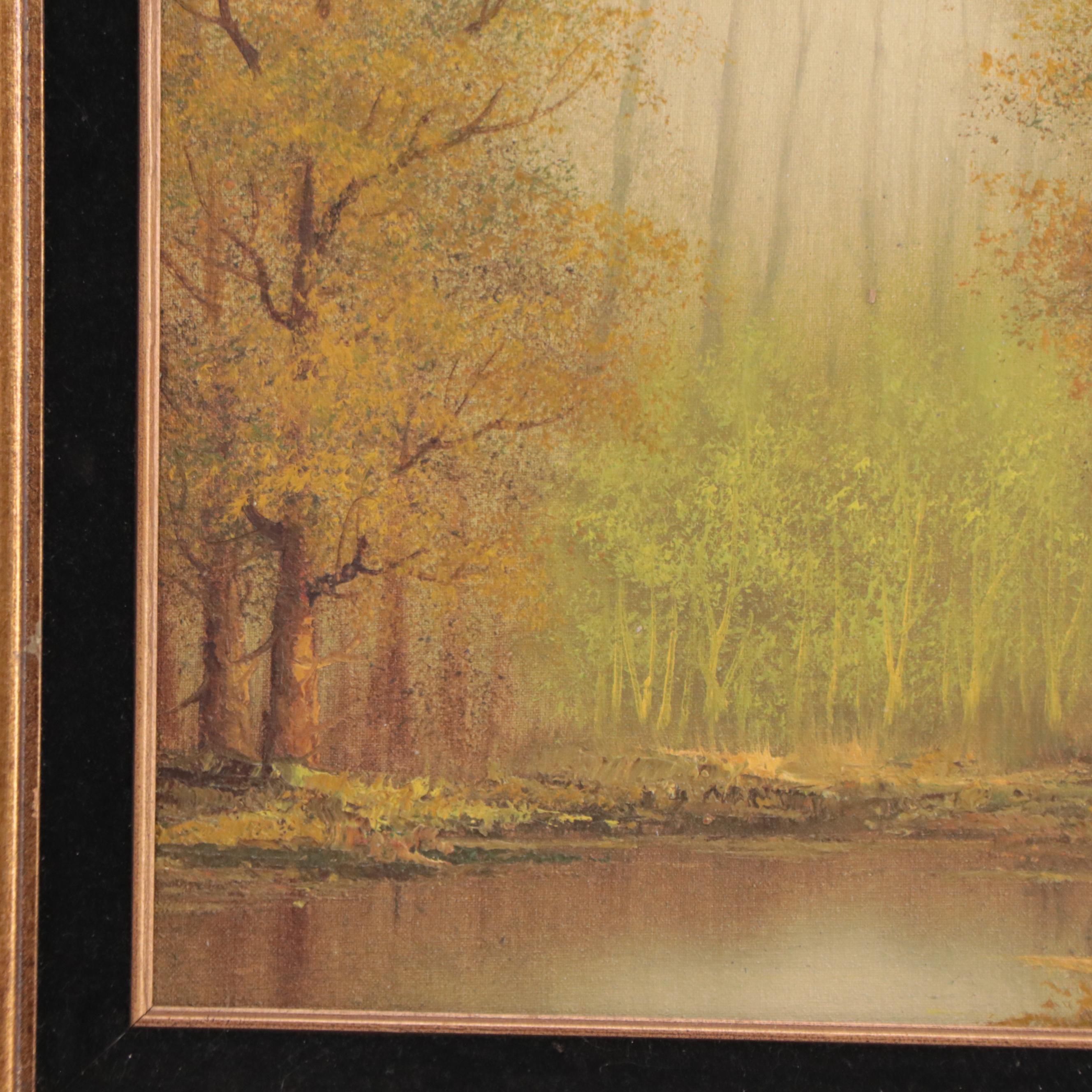 Ian Lawer Forest Landscape Oil Painting, Late 20th Century