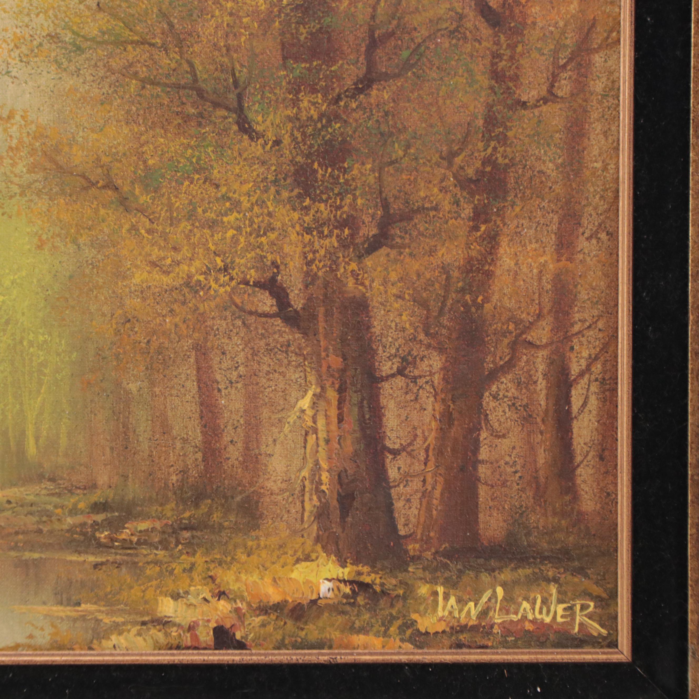 Ian Lawer Forest Landscape Oil Painting, Late 20th Century