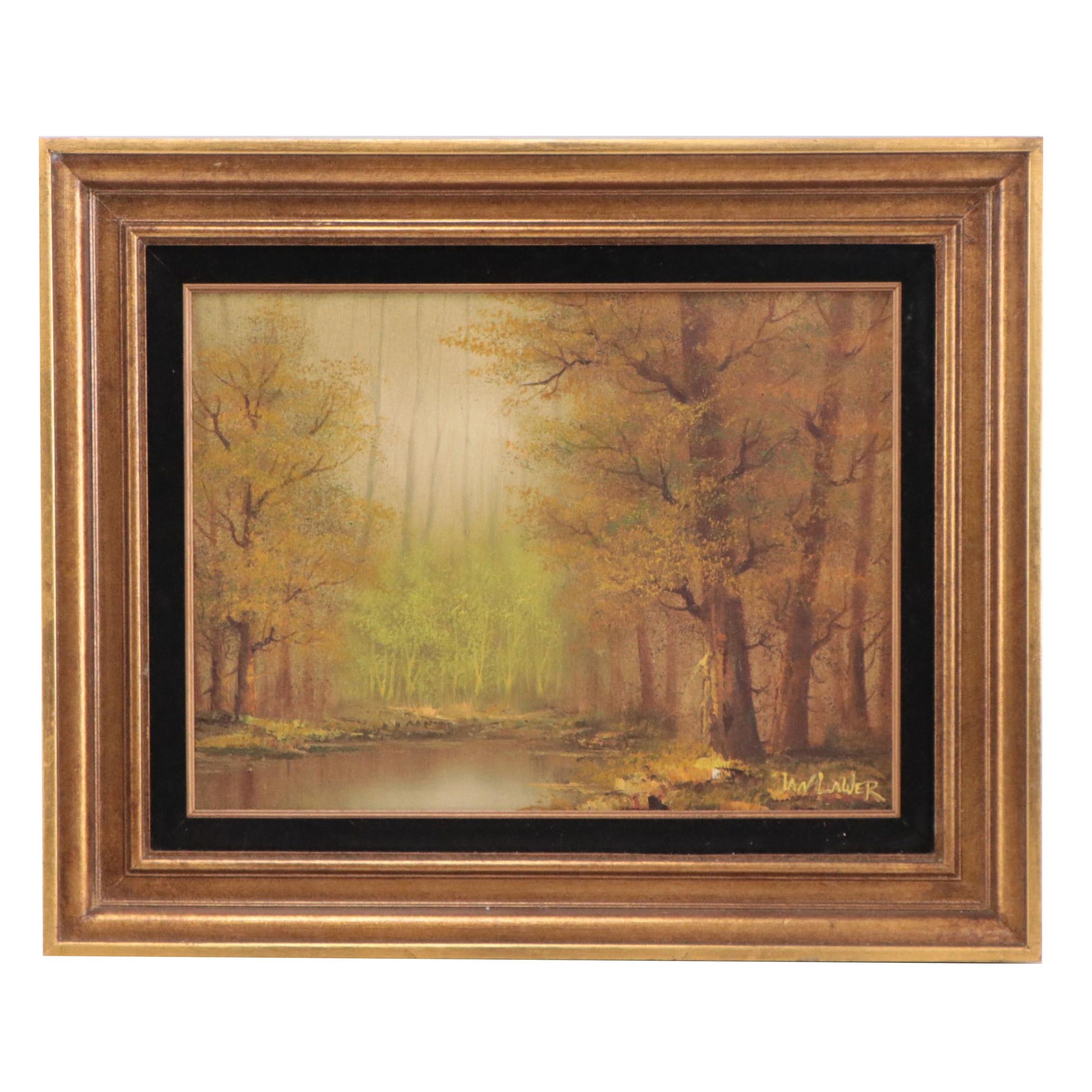 Ian Lawer Forest Landscape Oil Painting, Late 20th Century