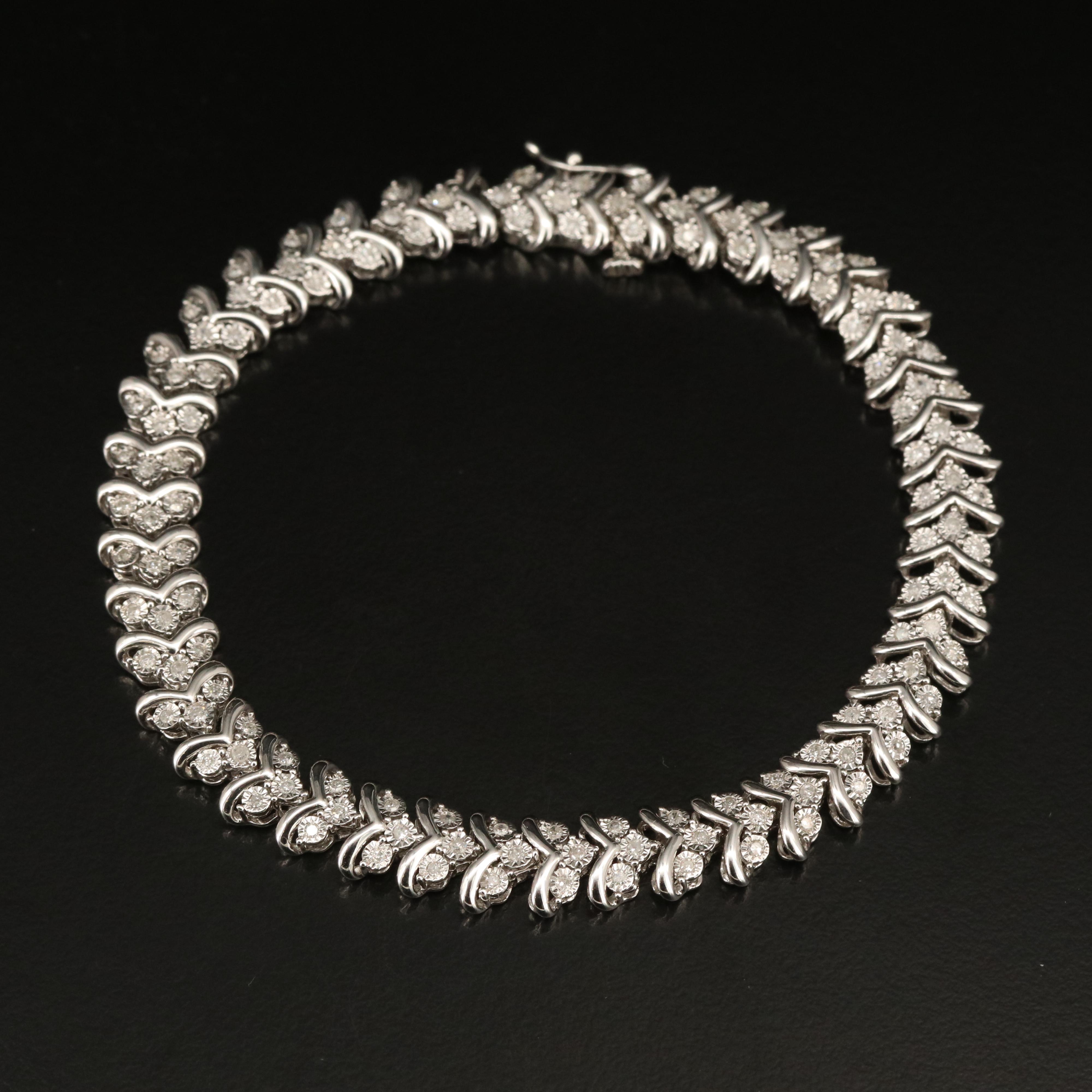 Sterling 1.03 CTW Diamond Chevron Link Bracelet