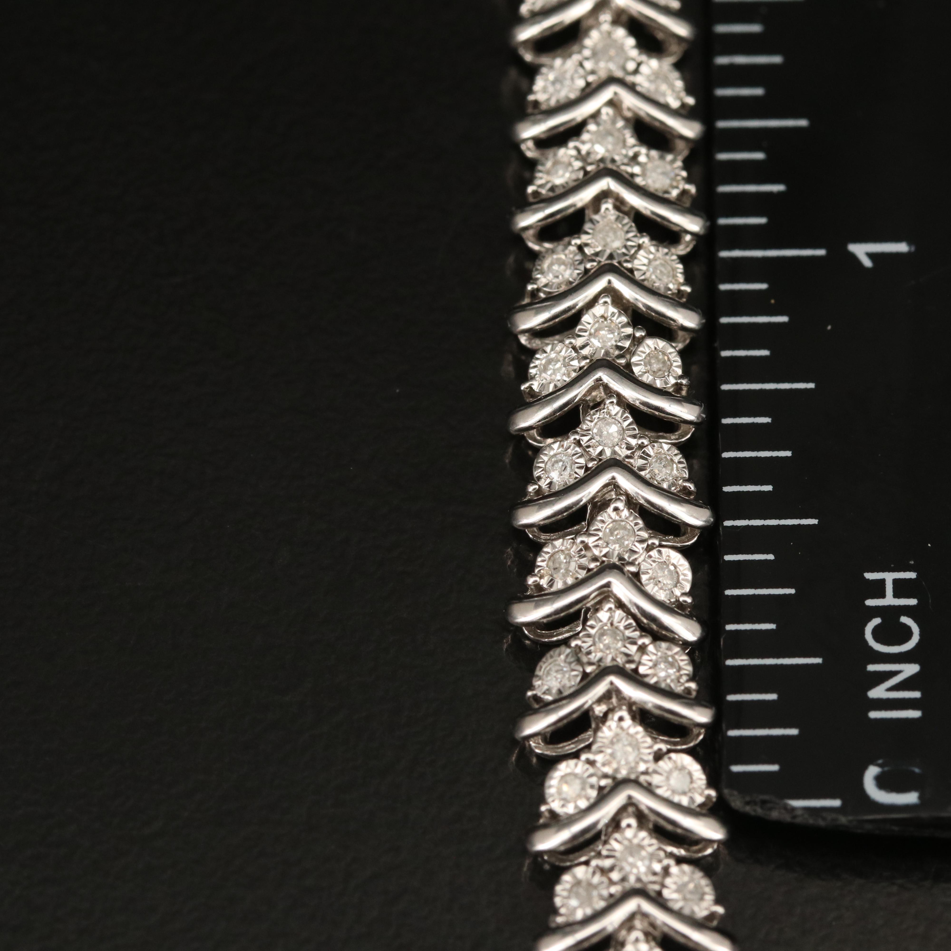 Sterling 1.03 CTW Diamond Chevron Link Bracelet