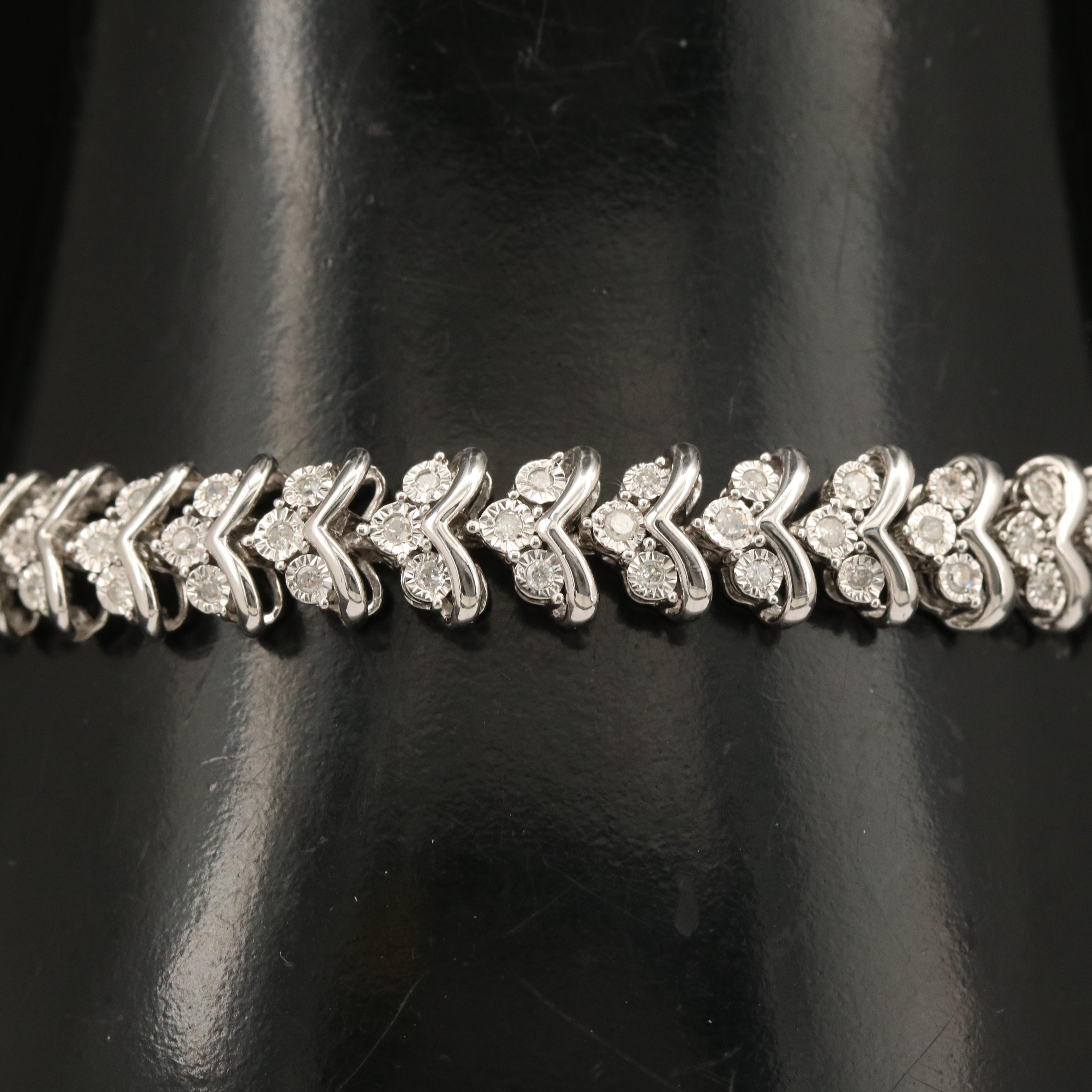 Sterling 1.03 CTW Diamond Chevron Link Bracelet