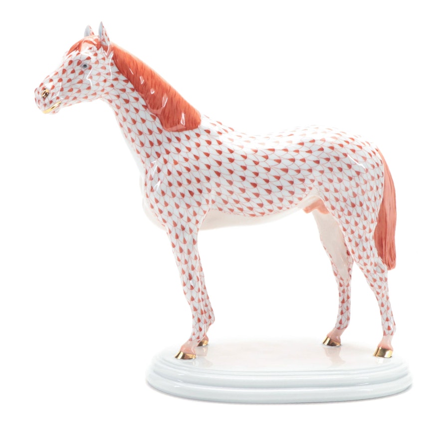 Herend Rust Fishnet with Gold "Horse" Porcelain Figurine