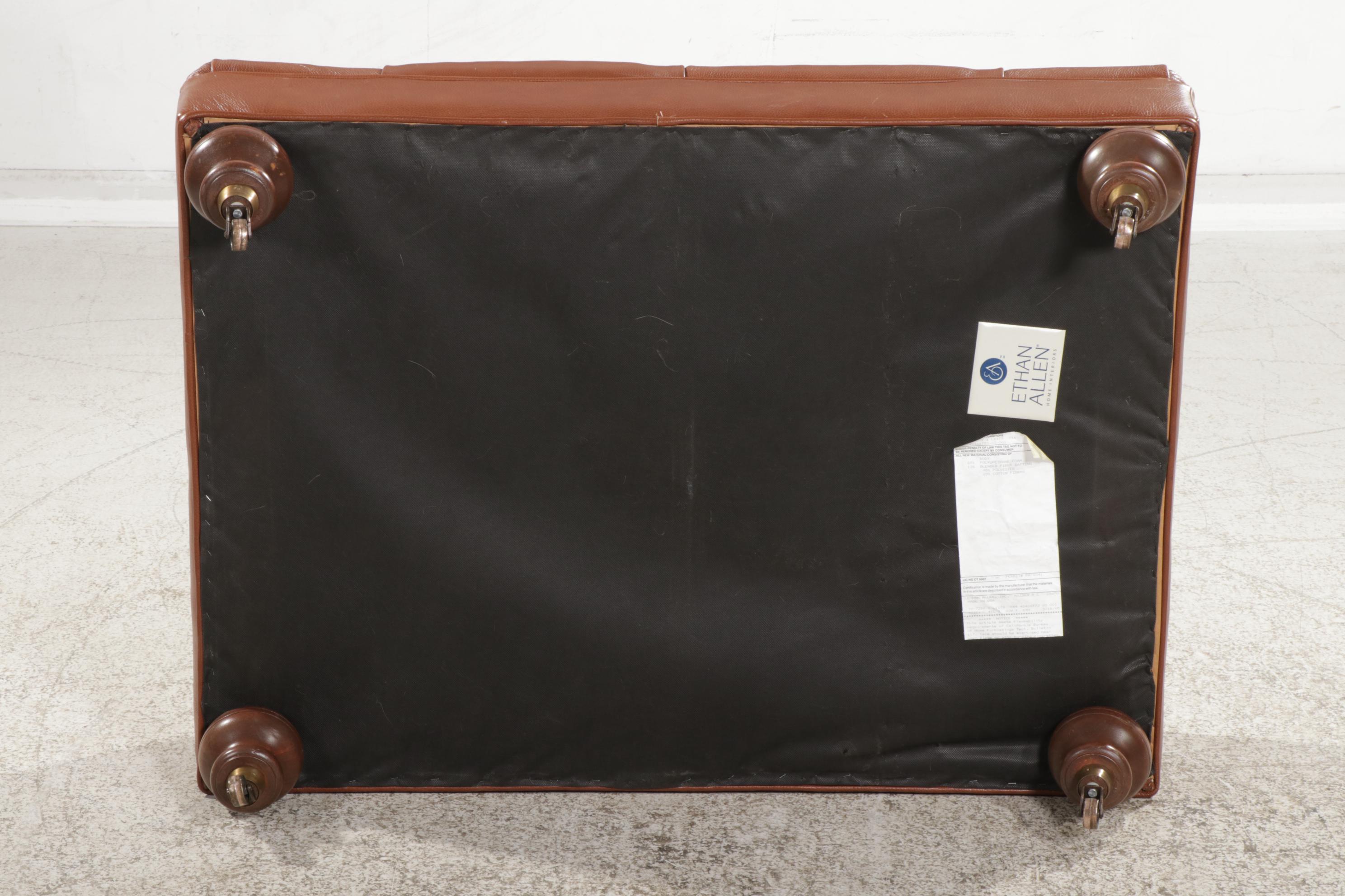 Ethan Allen Button Tufted Leather Ottoman, Late 20th Century