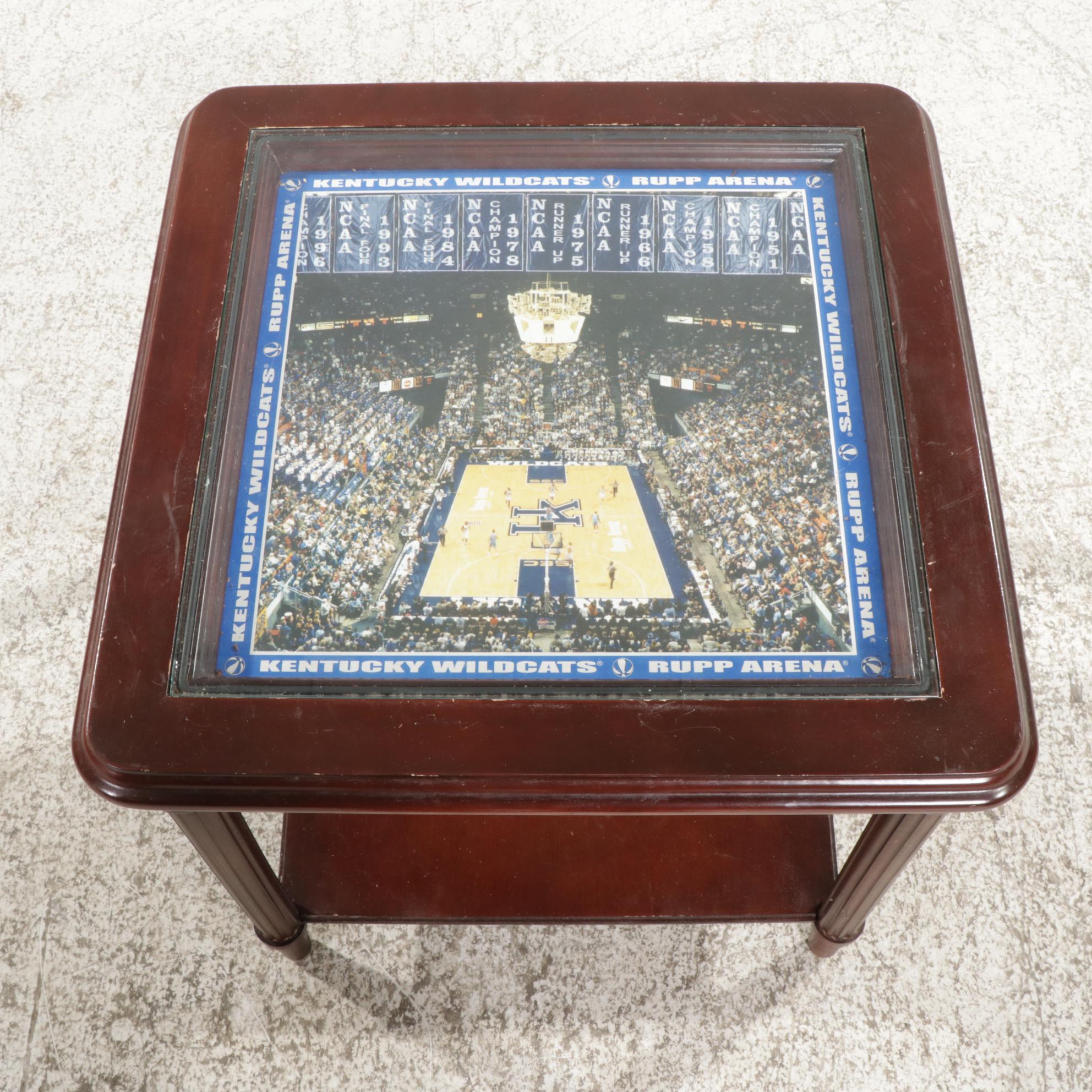 University of Kentucky Rupp Arena Glass Top Side Table, Late 20th Century