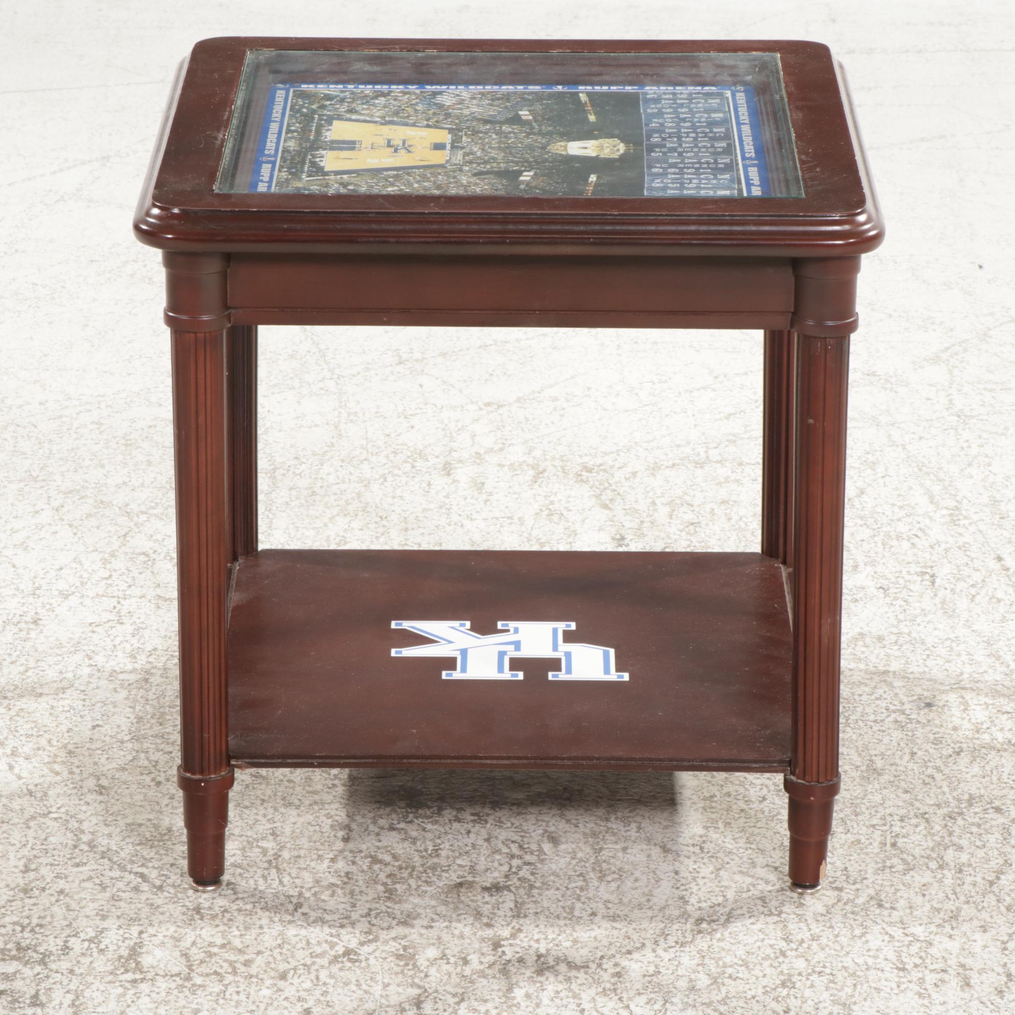 University of Kentucky Rupp Arena Glass Top Side Table, Late 20th Century