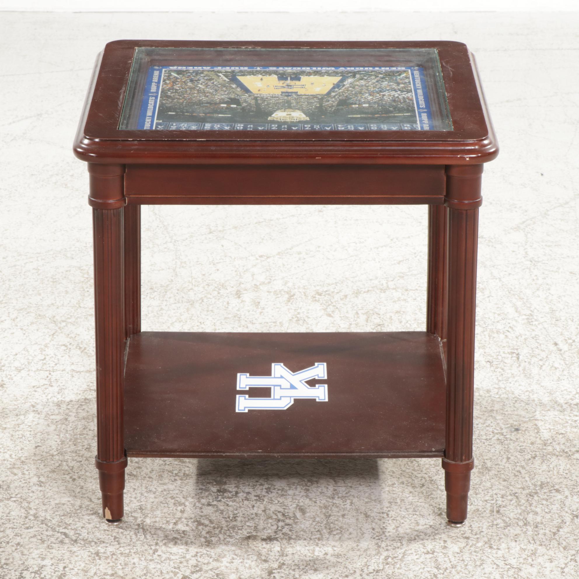 University of Kentucky Rupp Arena Glass Top Side Table, Late 20th Century