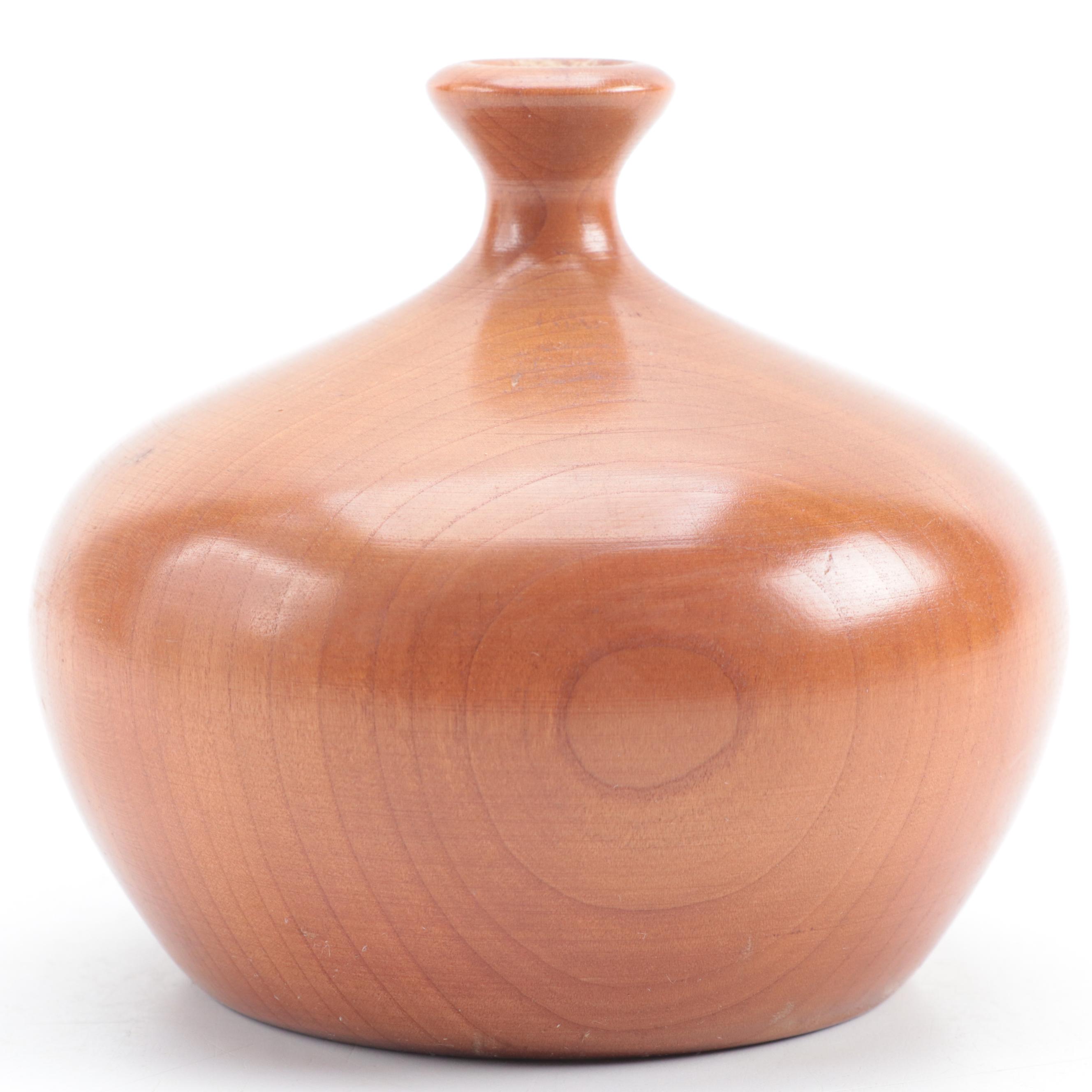 Hawaiian and Philippine Monkey Pod Wood Serveware with Turned Wood Bud Vase