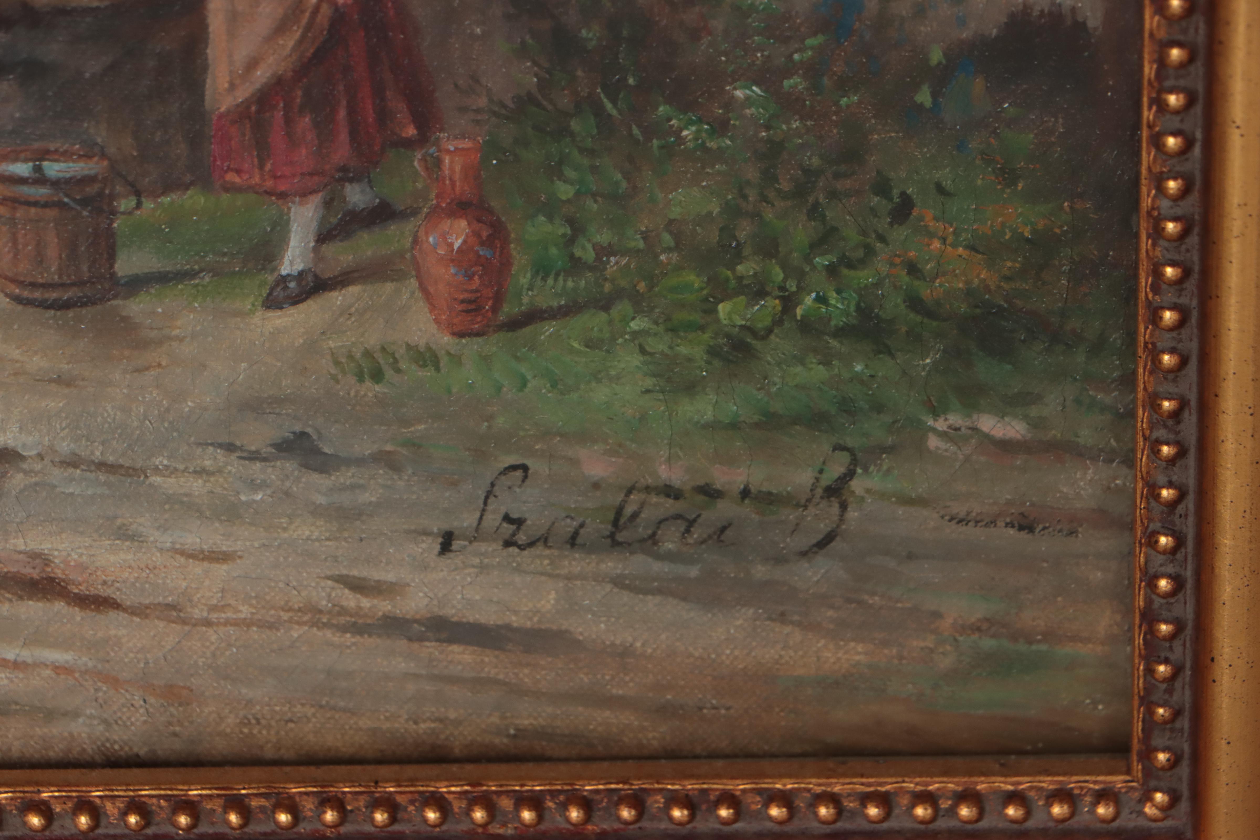 Oil Painting of Soldiers In Village