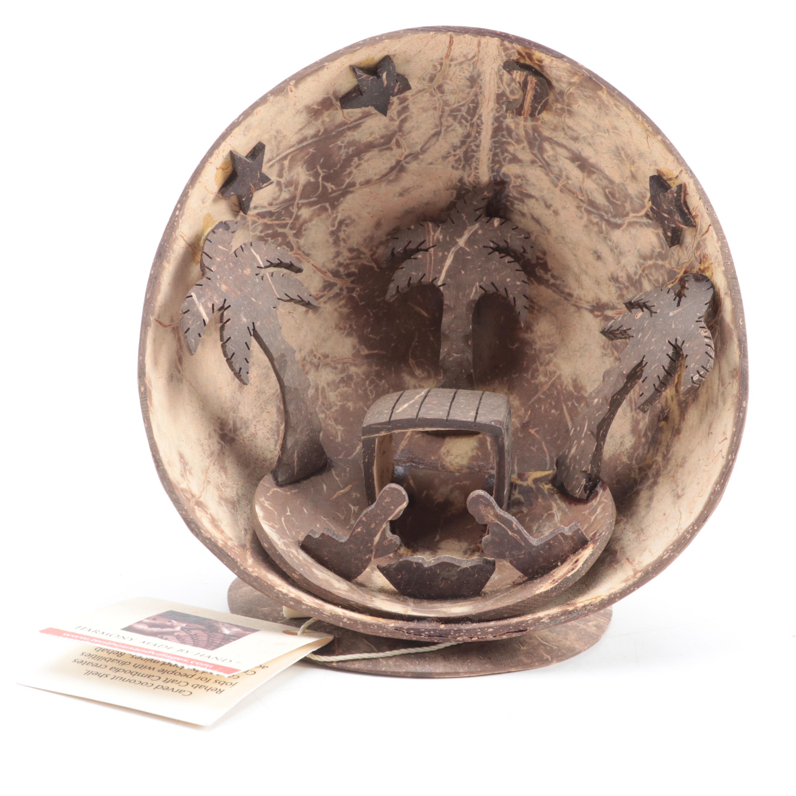 Coconut Shell Christmas Nativity with Other Nativities and Figurines