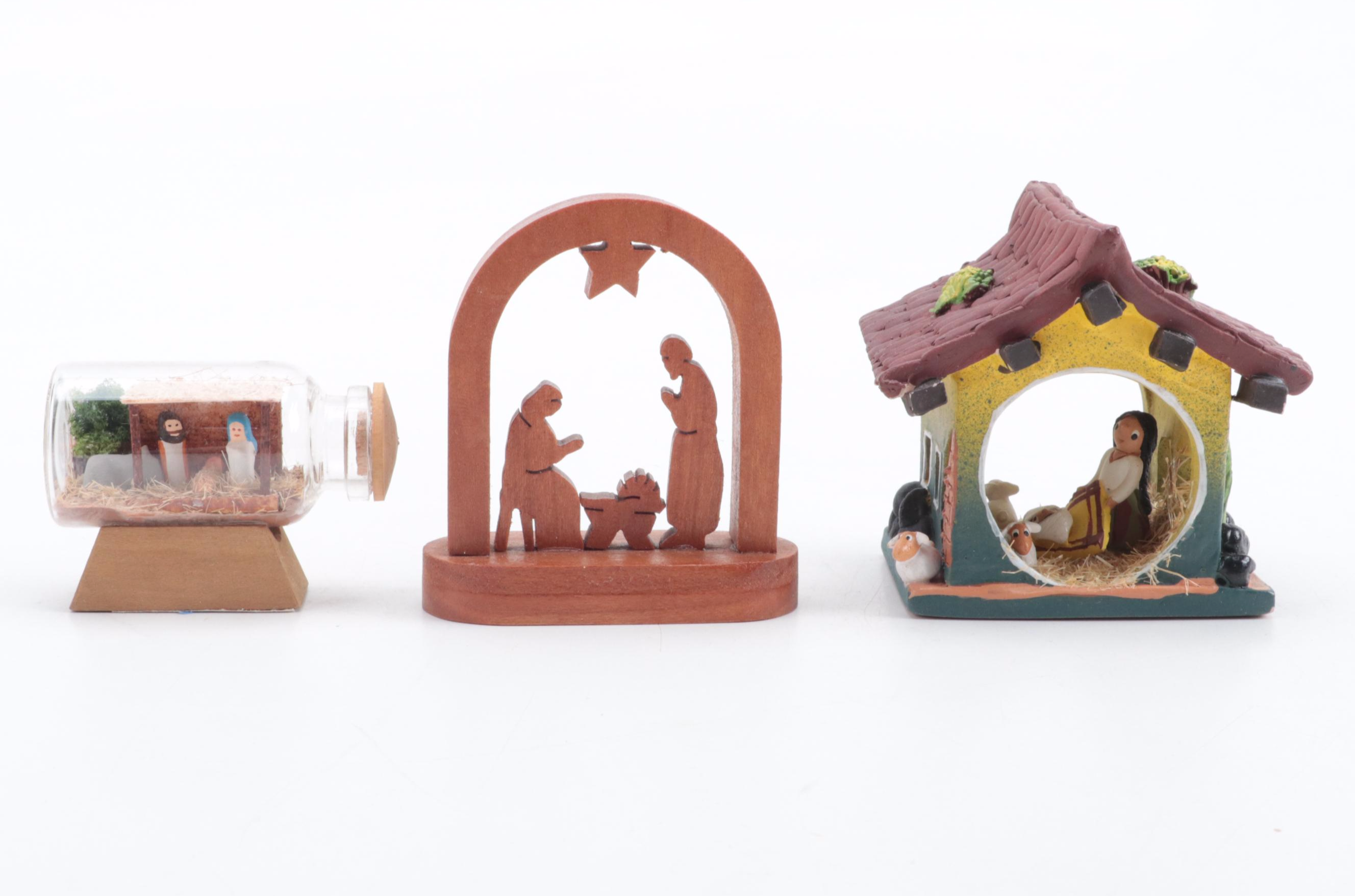 Coconut Shell Christmas Nativity with Other Nativities and Figurines
